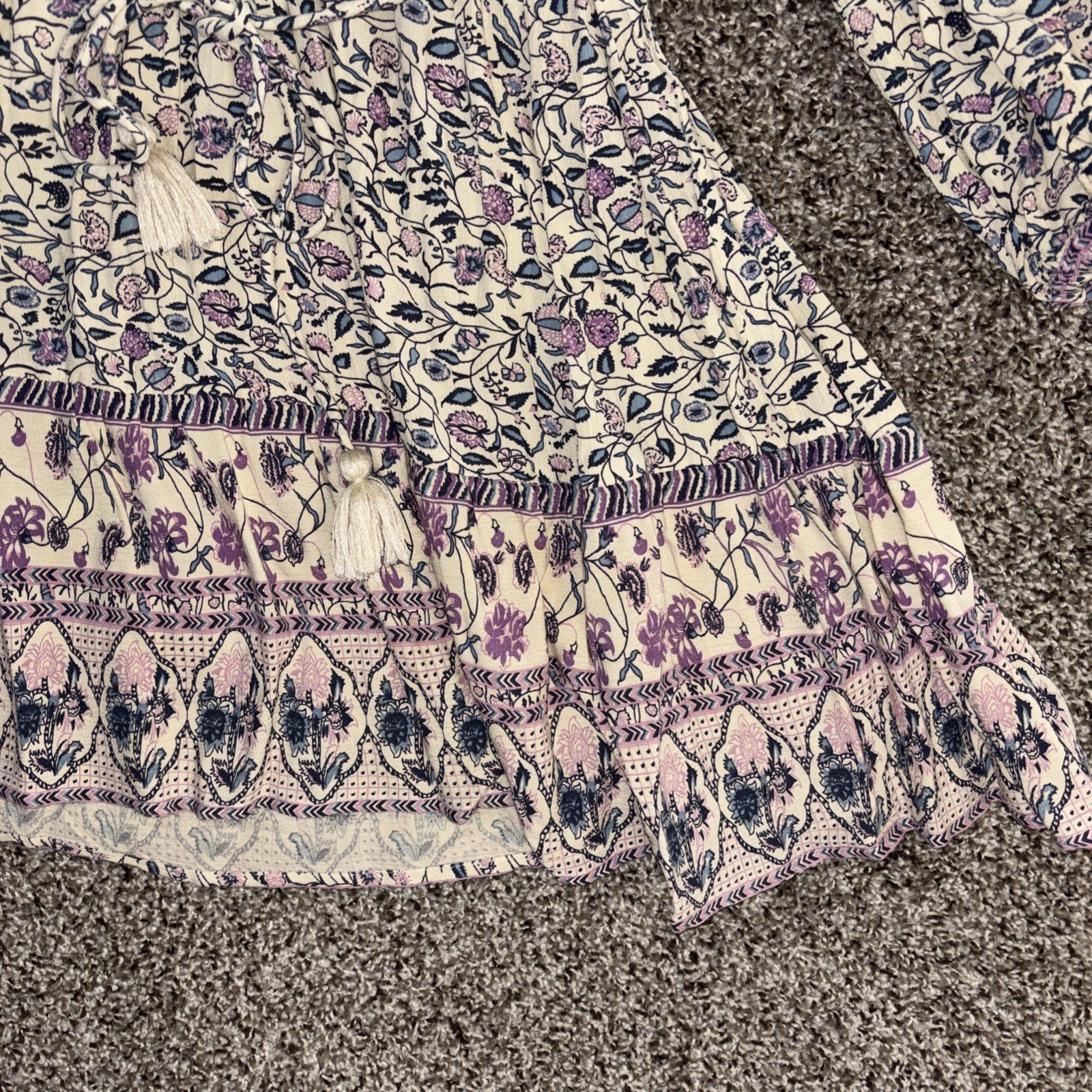 Japna Boho Button Front Long Sleeve Mini Dress Size S Ruffled Bottom Paisley EUC