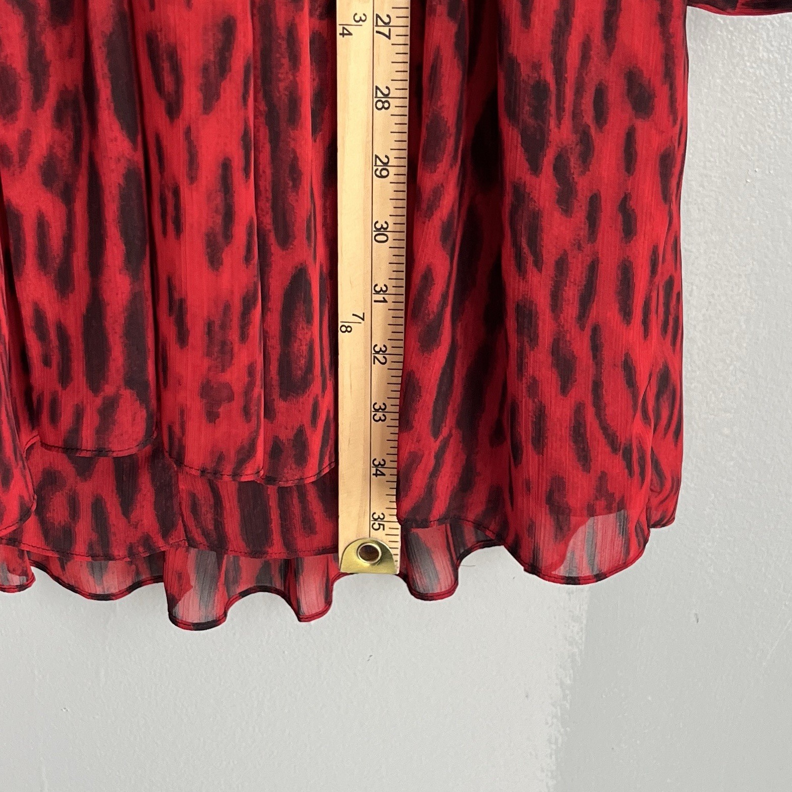 Michael Kors Leopard Print Georgette Mini Dress Red Blaze Long Sleeve 8 NWT