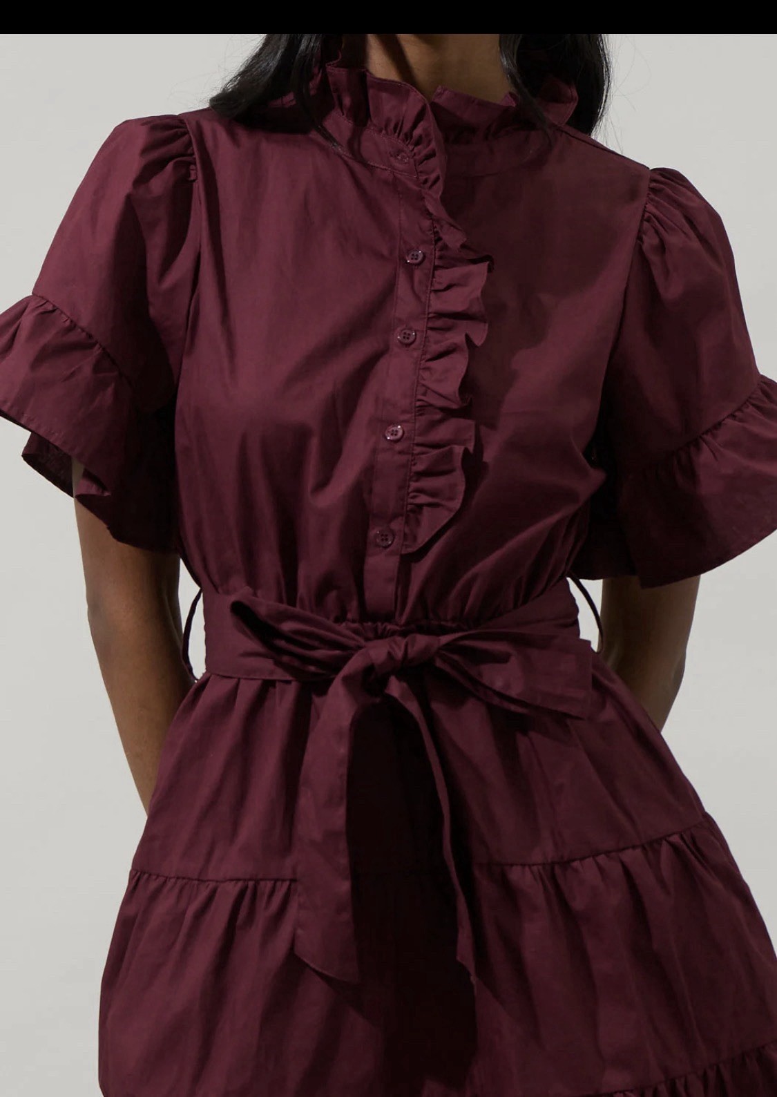 SugarLips 100% Cottonwood Ruffle Button Down Mini Dress Size Small Merlot Purple