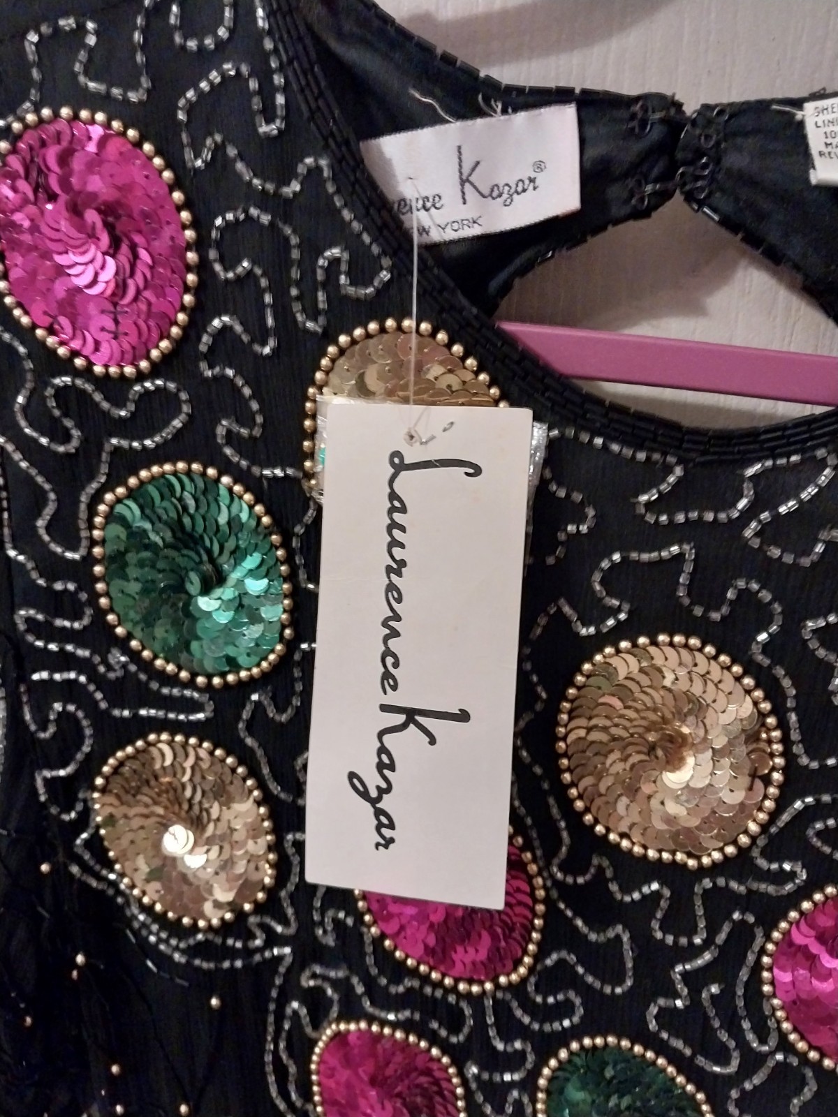 Vtg Laurence Kazar Beaded Sequin Cocktail Dress Size L Black Christmas NWT