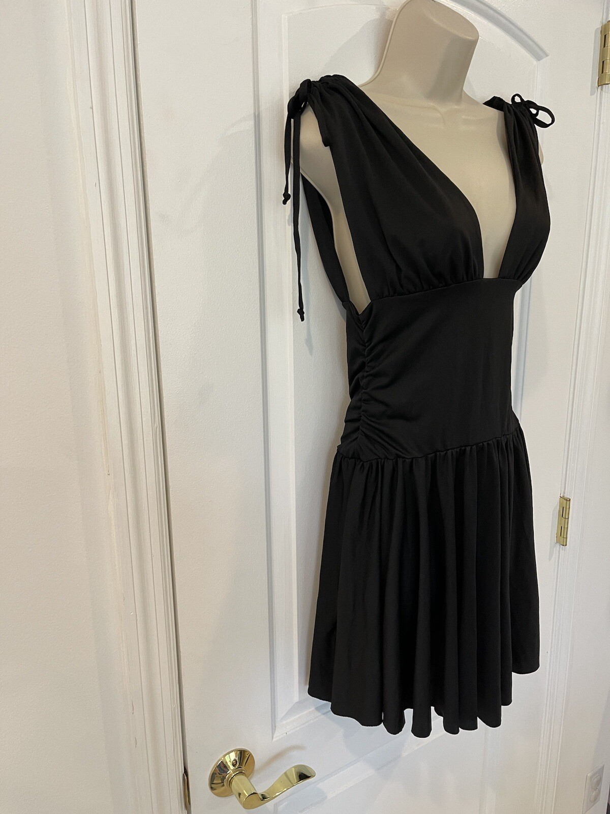 Bersy Black XS/S Rouched Cocktail Party Mini Dress Wedding Empire Waist Jersey