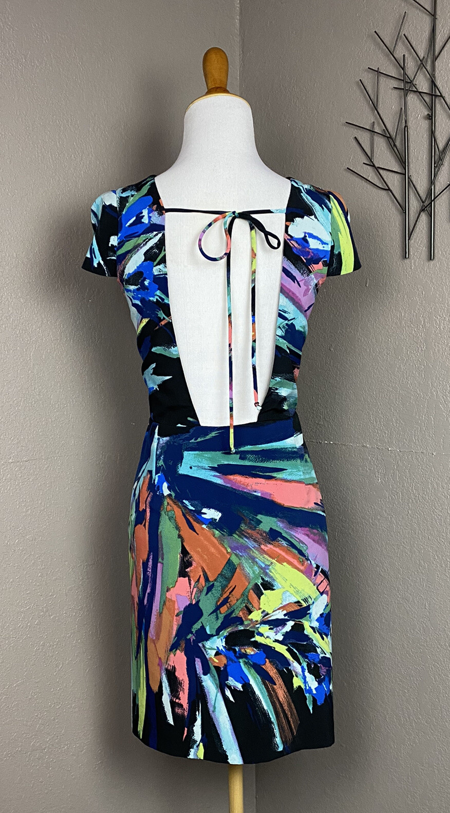 Maia Splatter Print Open Back Crepe De Chine Sheath Dress 12