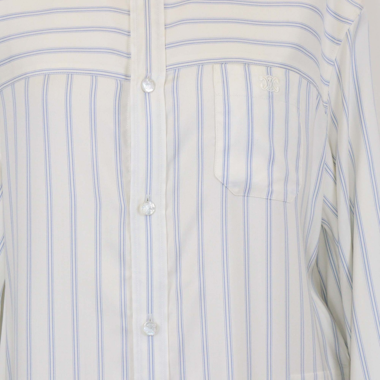 Celine White Silk Striped Tunic Three Quarter Sleeve Maxi Dress