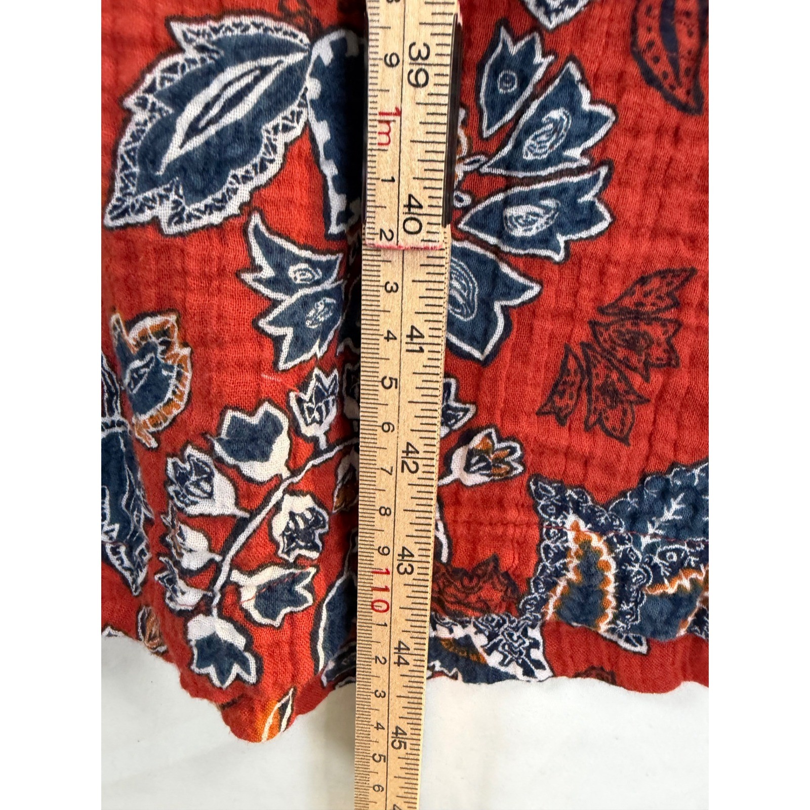Wonderly Womens Rust Floral Paisley Gauze Button Front Midi Dress Pockets Large