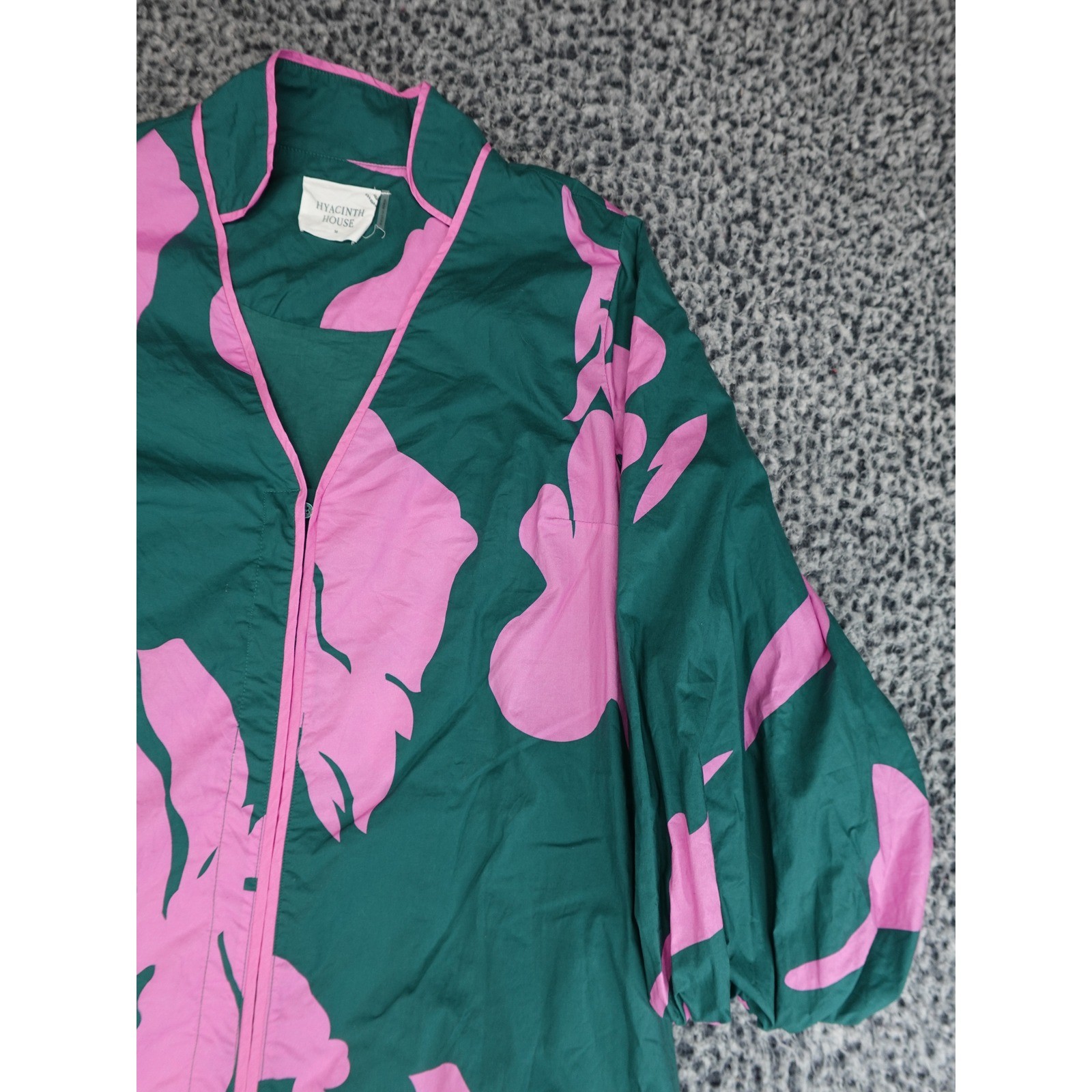 Hyacinth House Midi Dress Womens Medium Green Pink Excellent Floral Puff Sleeve