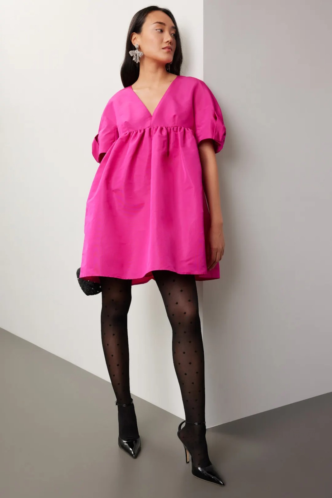 NINA RICCI Bow Embellished Pleated Taffeta Mini Dress US 2, FR 34. Retail $1,100