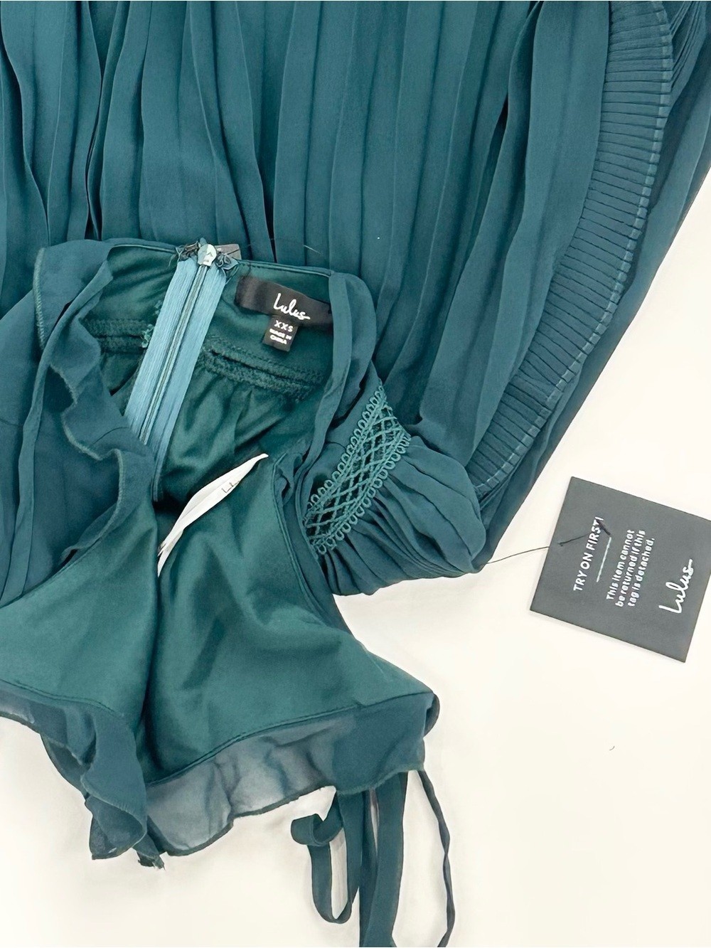 Lulus NWT Teal Pleated Chiffon Midi Dress Ruffle Tie Strap Cottagecore XXS