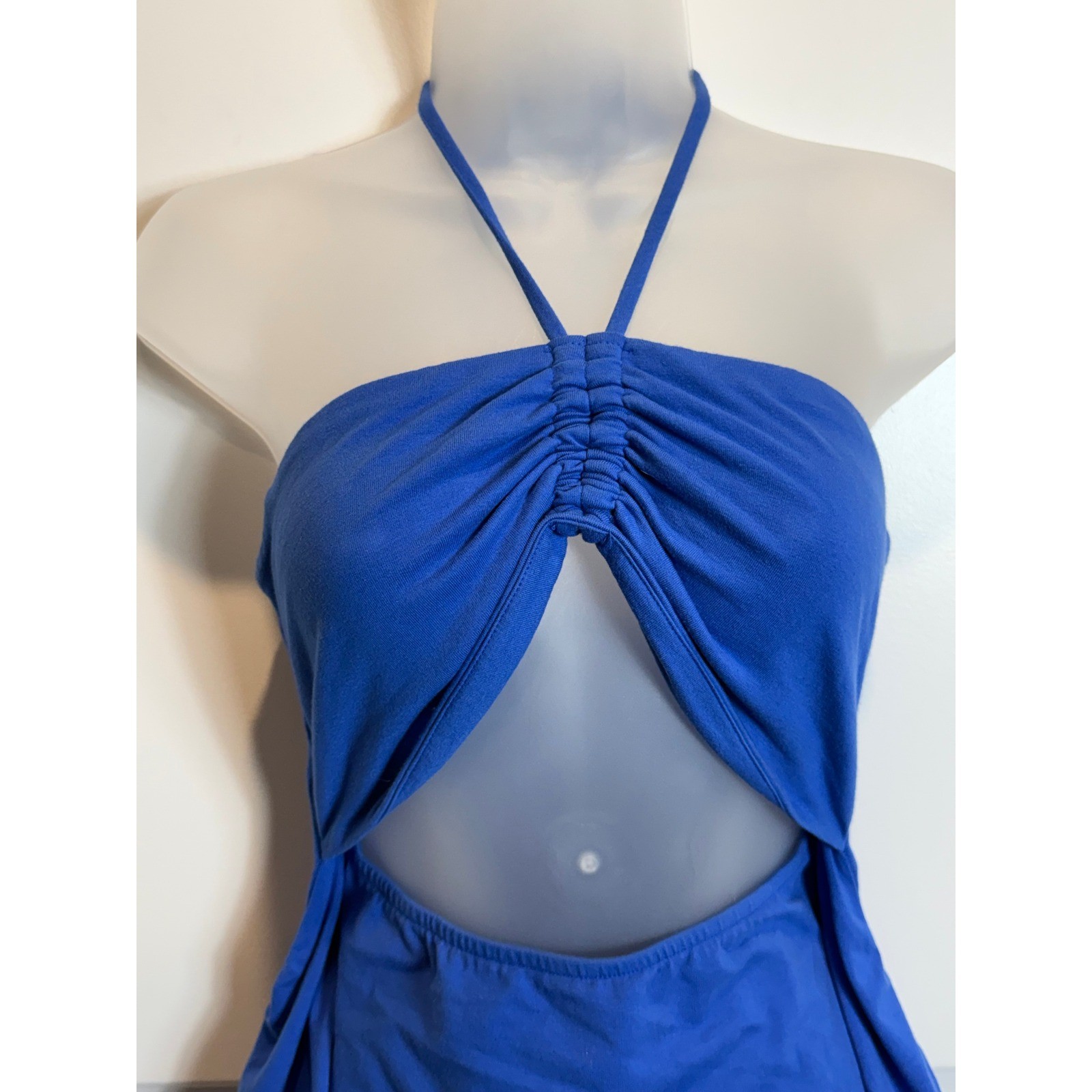 Isabel by Ingrid Isabel Maternity Halter Midi Dress Blue Cutout Ruched M Medium