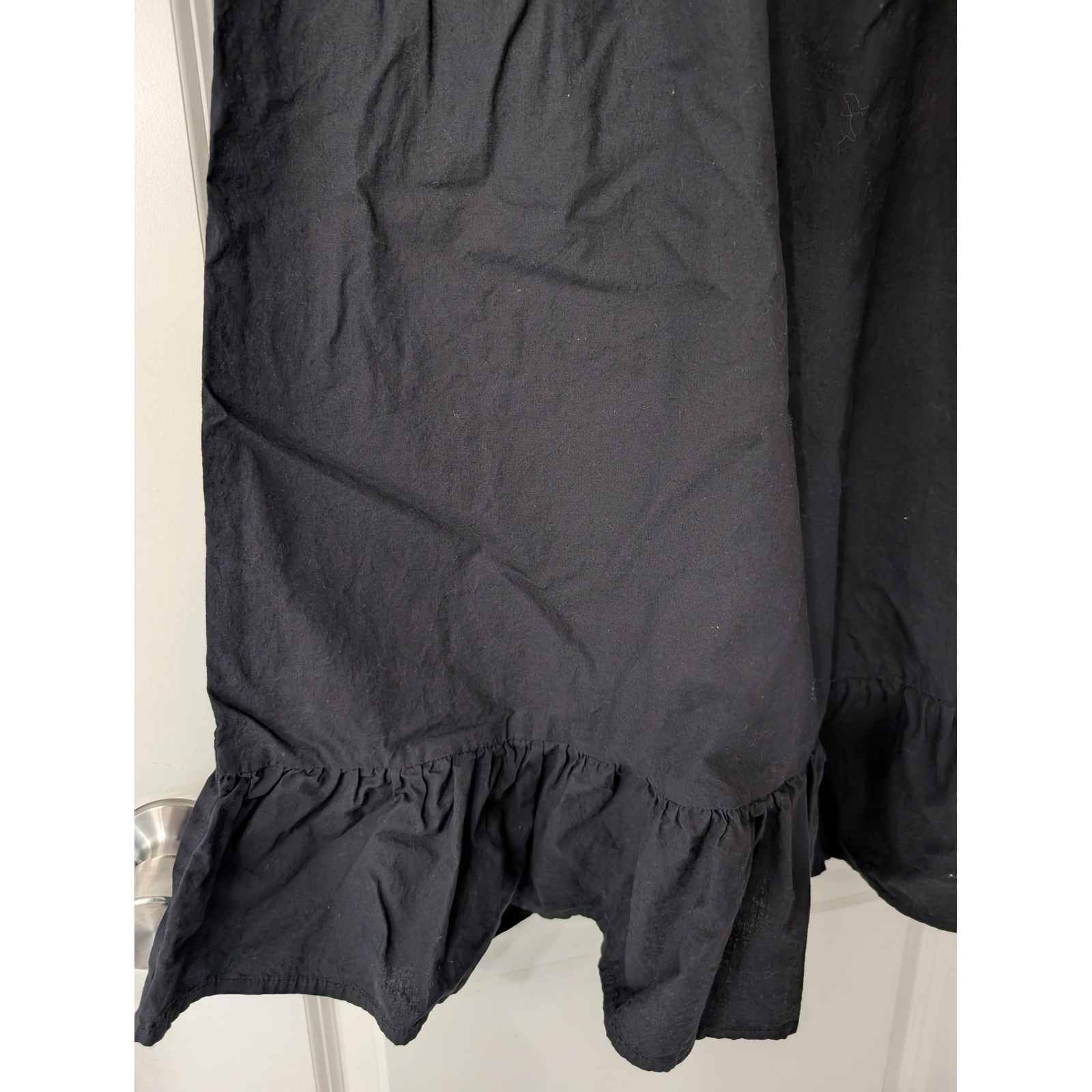 Sim & Sam Womens Black Smocked Puff Sleeve Cotton Midi Dress medium Ruffle Hem
