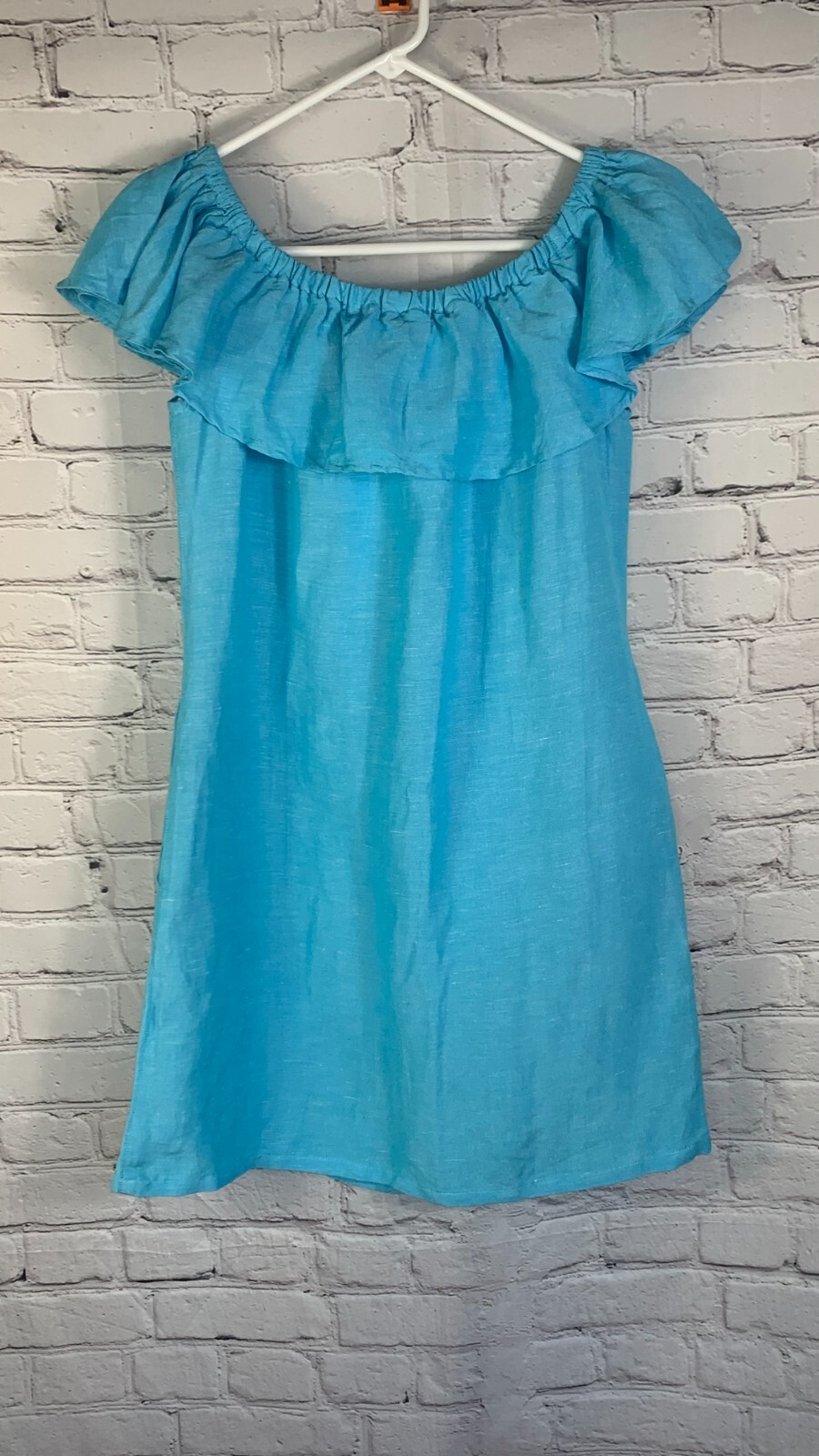 NEW Tommy Bahama Blue Linen Blend Off Shoulder Dress with Pockets Size XS