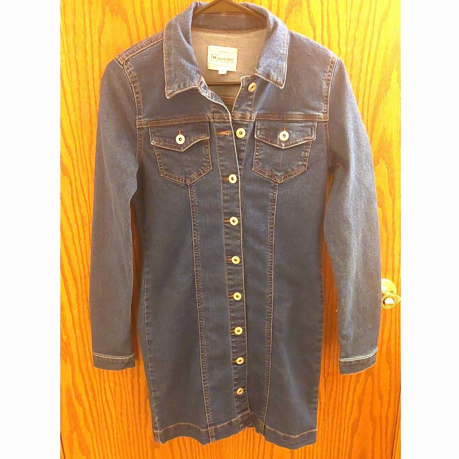 Celebrity Pink REgeneration Denim Shirt Dress Small Dark Wash Stretch Snap Front
