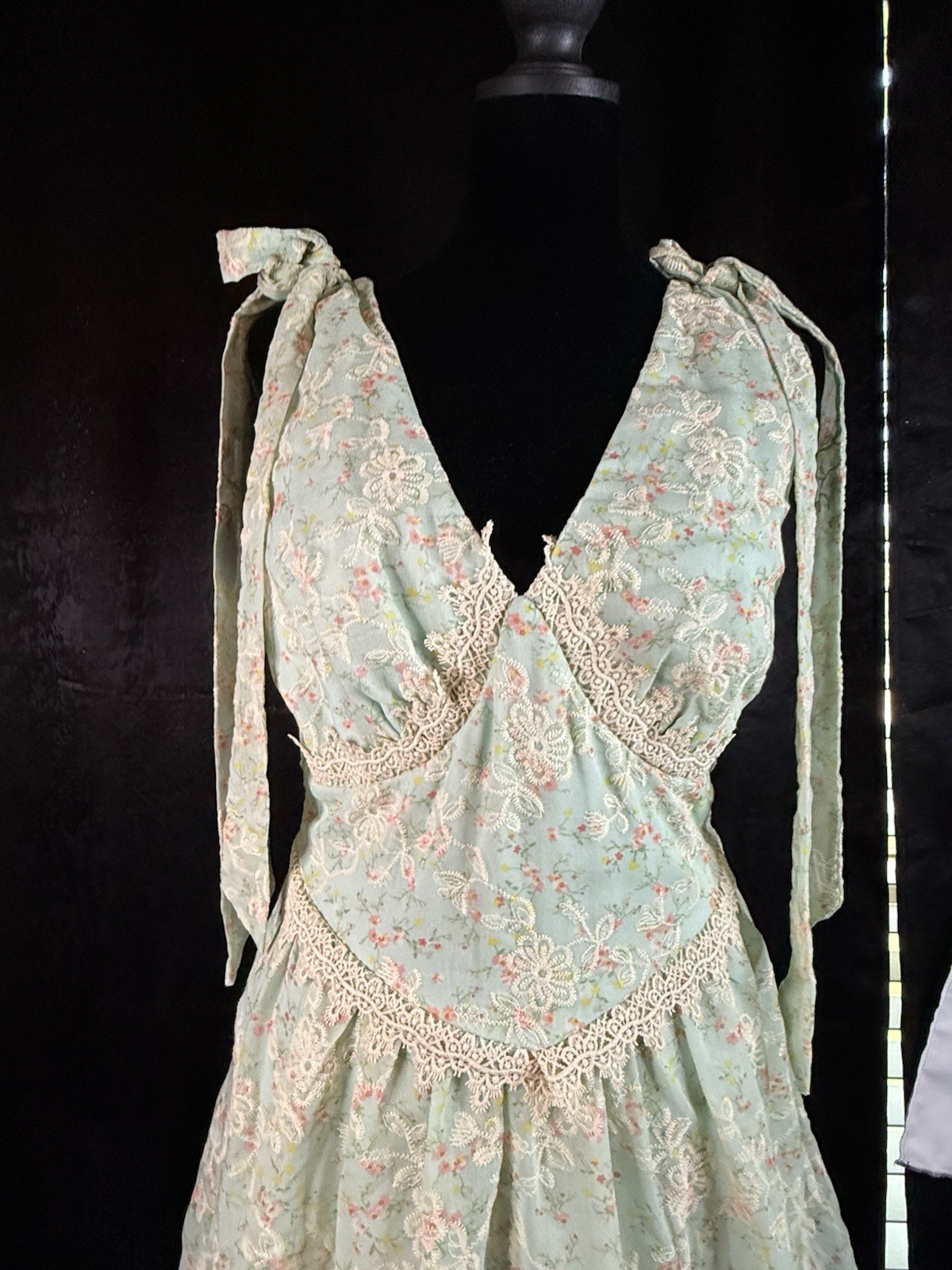 Just Me Mint Green Floral Lace Tiered Midi Dress Size Small Romantic Cottagecore