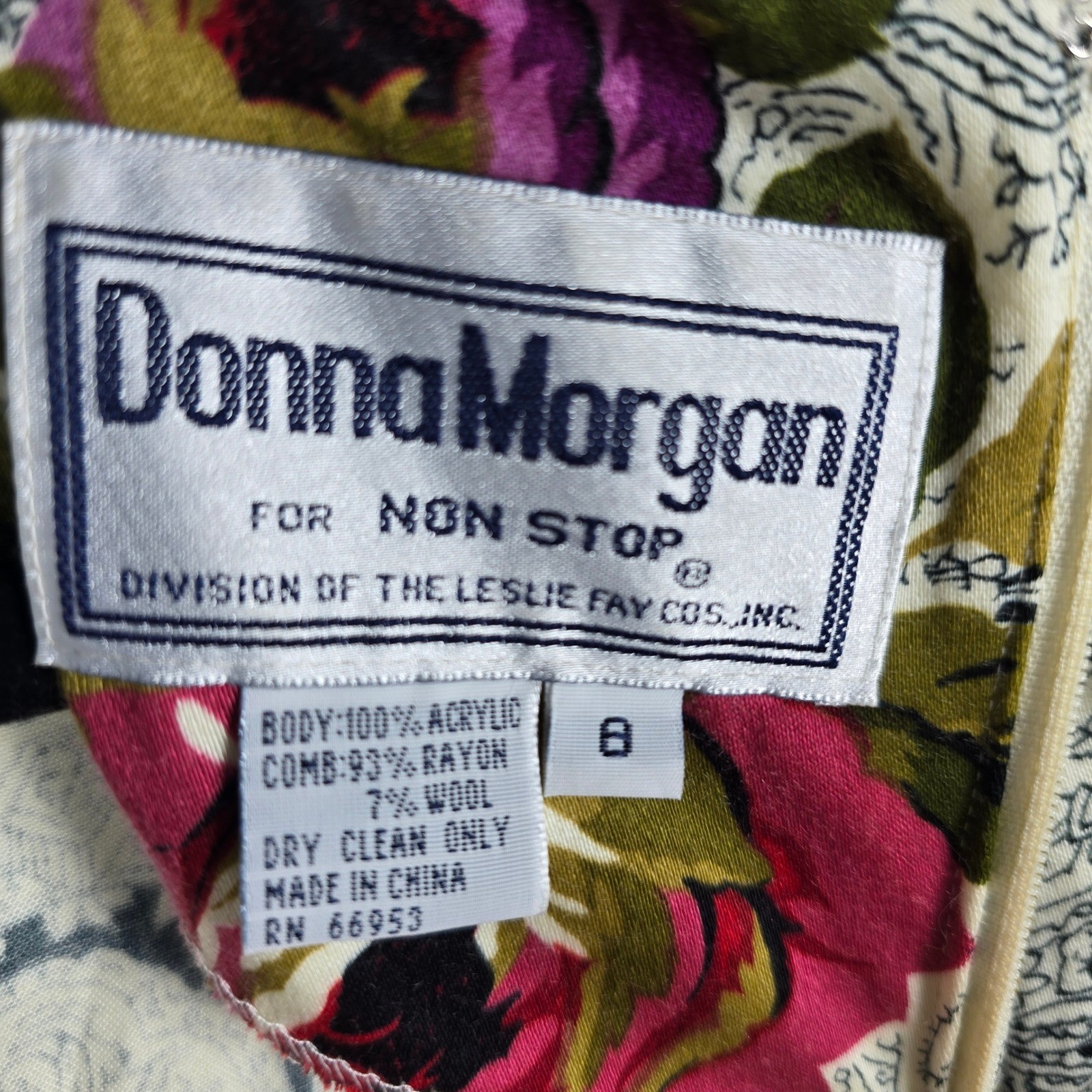 Vintage Donna Morgan for Non Stop Dress Woman 8 Floral Paisley Long Sleeve NWT