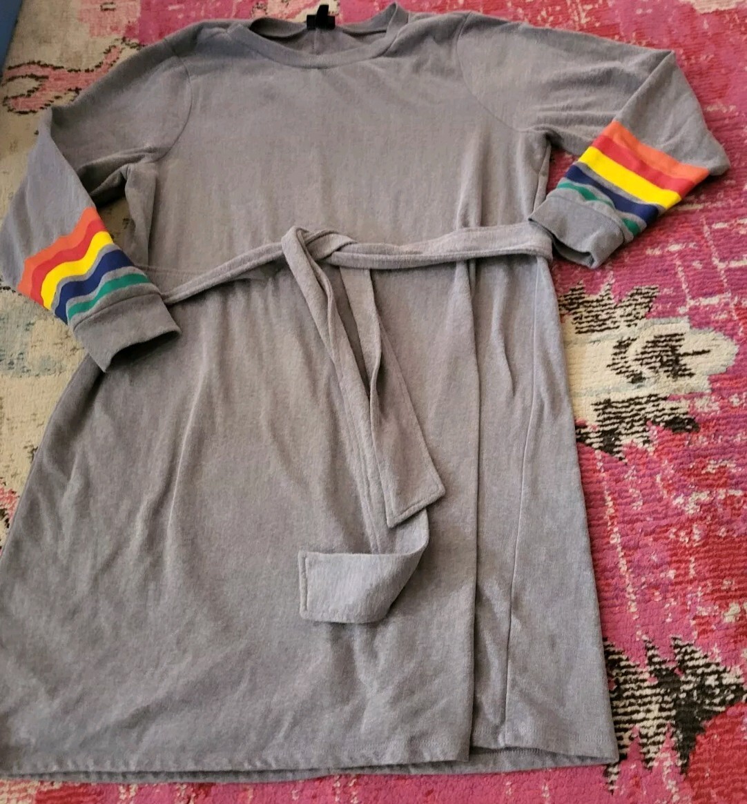 Womens Torrid 2 Plus gray rainbow sleeve stripe sweater dress Pride cheerful