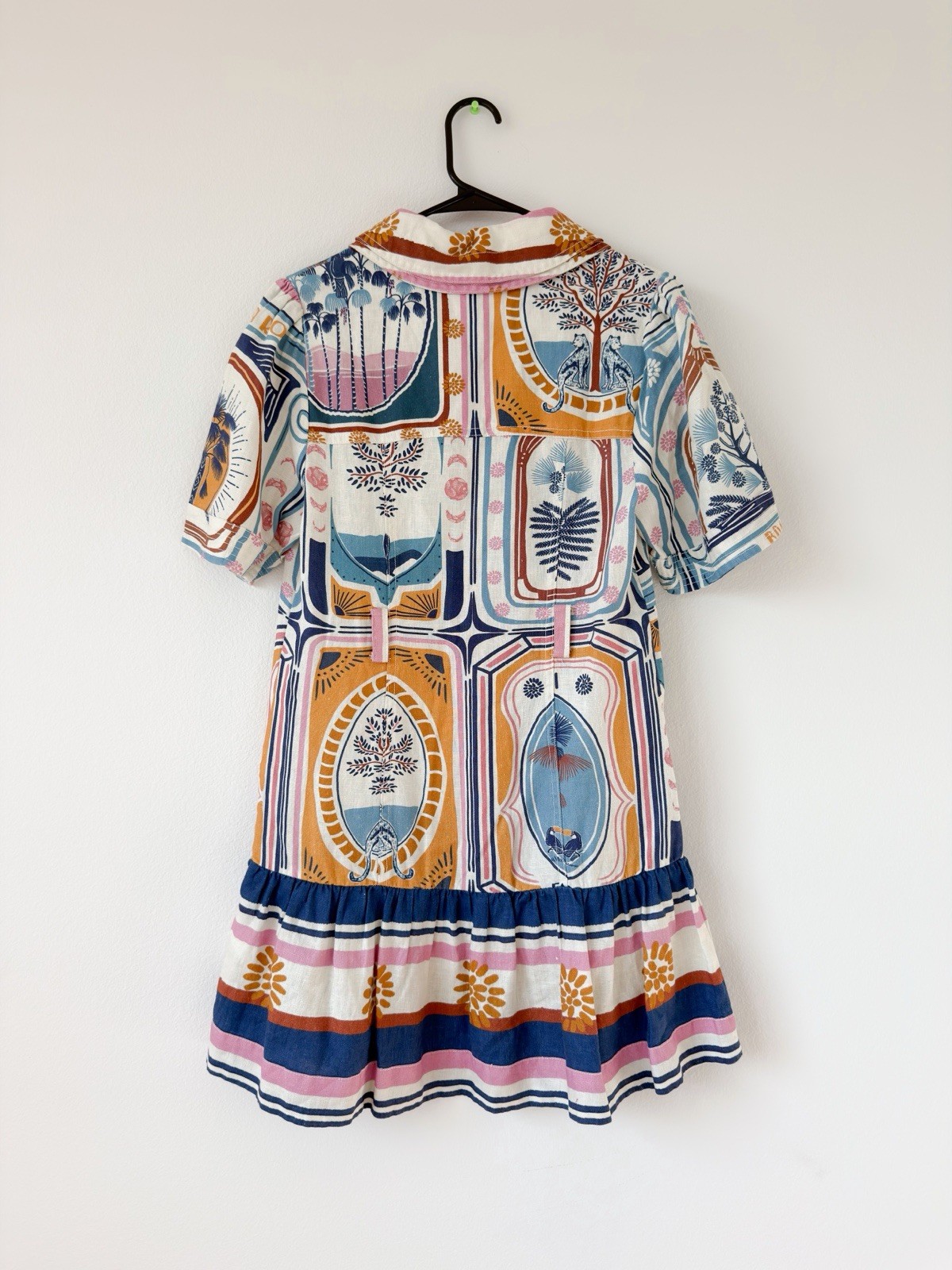 FARM Rio Geometric Linen Button-Front Shirt Dress Pockets Multicolor XS