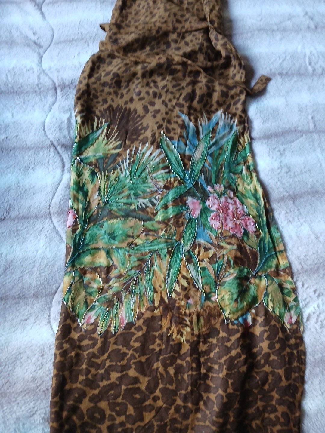 Beautiful Tropical Dress Beads & Sequins ,2X, Long With Side Slits,NEW !