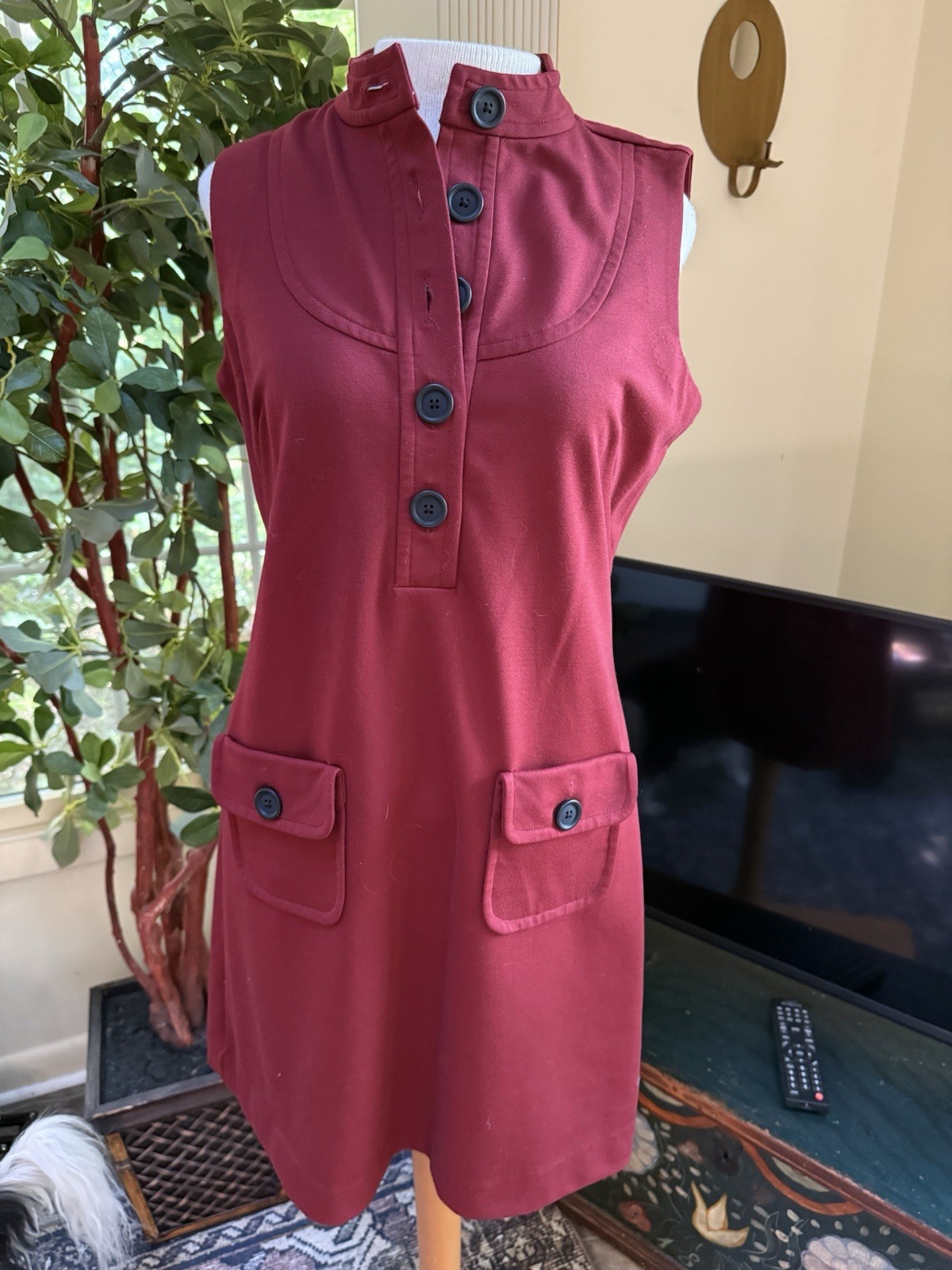 Banana Republic Burgundy Stretch Knot Mod Sleeveless Dress Jumper 6