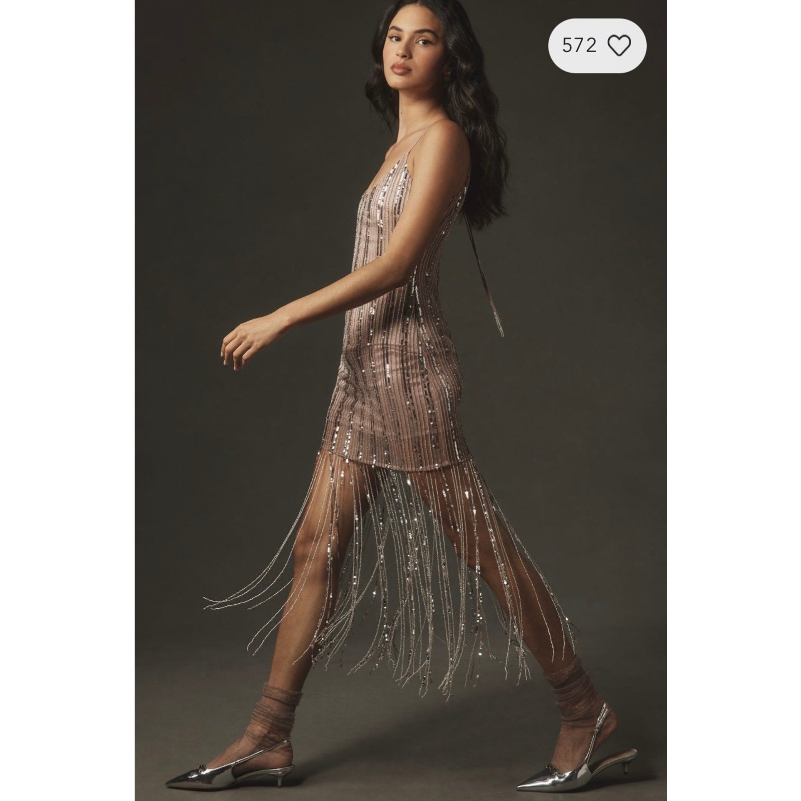 NWT❤️Anthro MAEVE SEQUIN STRAPPY BEADED-FRINGE MINI DRESS sz10