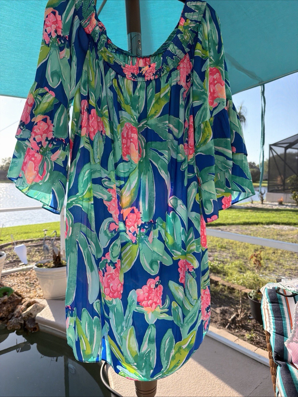 Lilly Pulitzer Tobyn Tunic Dress Womens XL Gypset Paradise Floral Off Shoulder