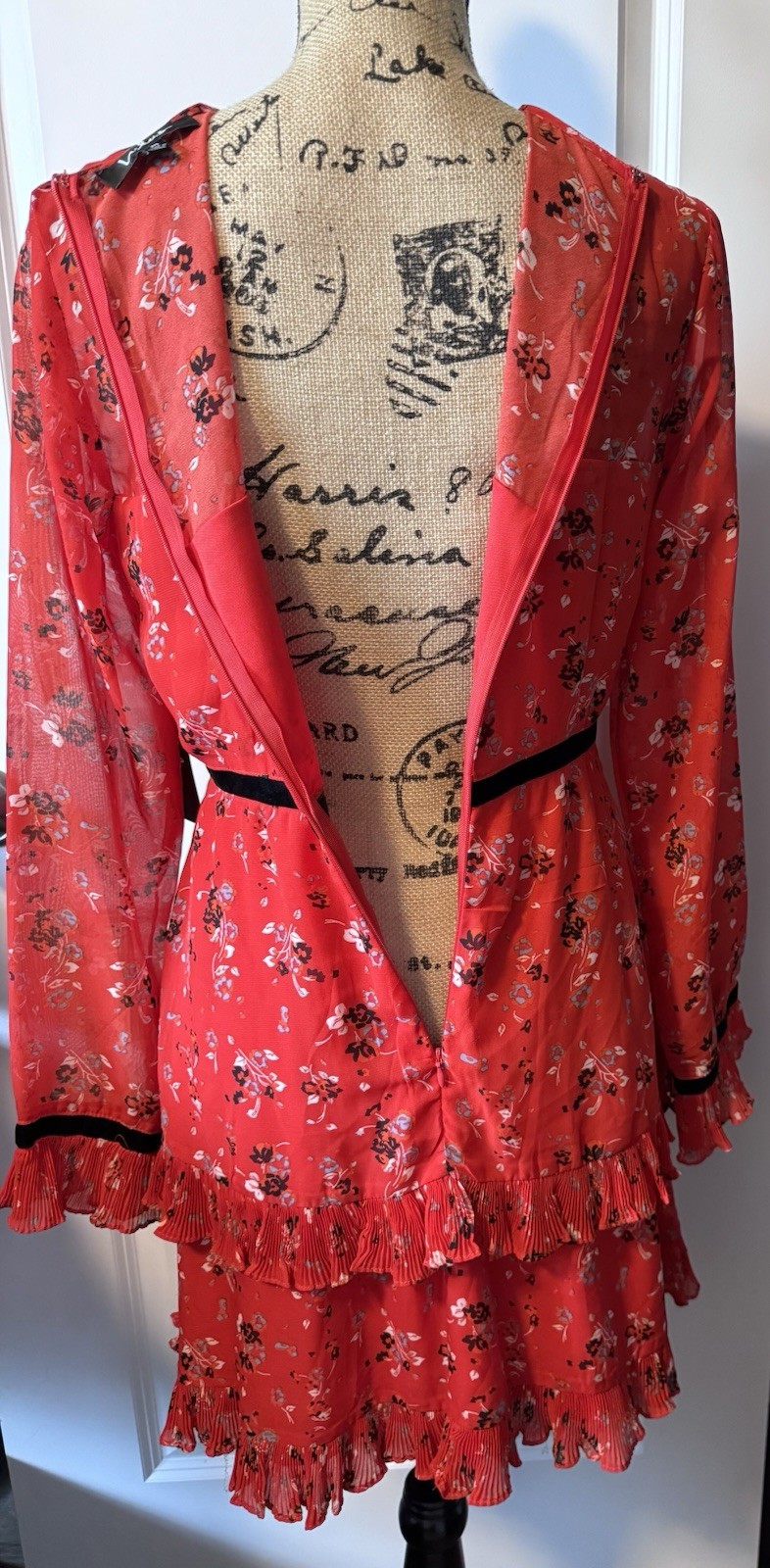 Lulus Women’s Red Floral Mini Ruffled Tiered Dress With Ruffled Hem On Sleeves