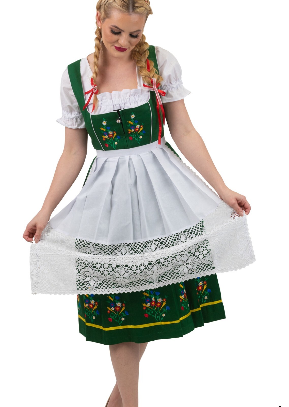 XL 20 Gorgeous German Dirndl Dress Cotton 3pc Set EMBROIDERED Oktoberfest Long