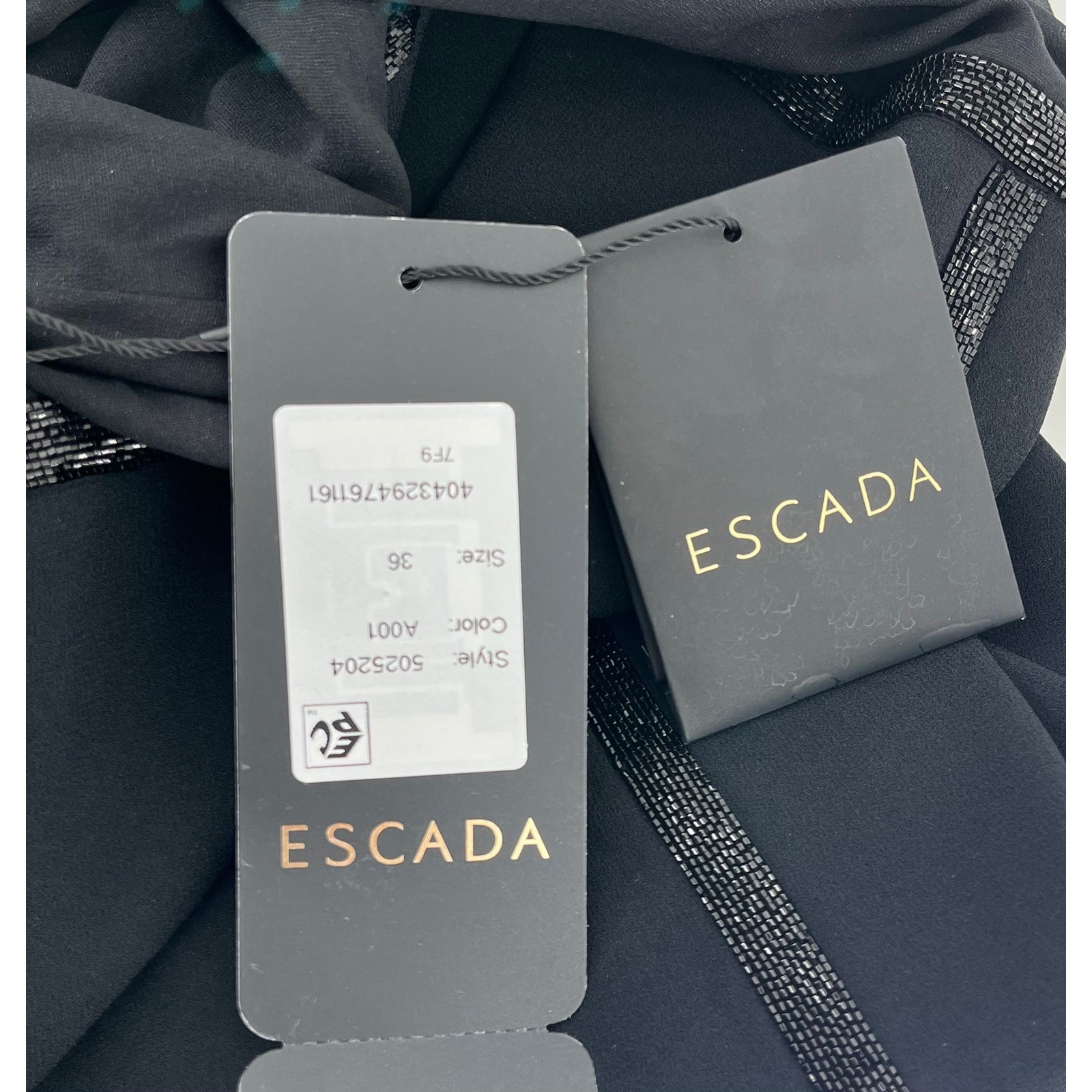 Escada Dhrti Black Beaded Sheer Mesh Illusion Midi Dress Silk S 36 NEW $1595