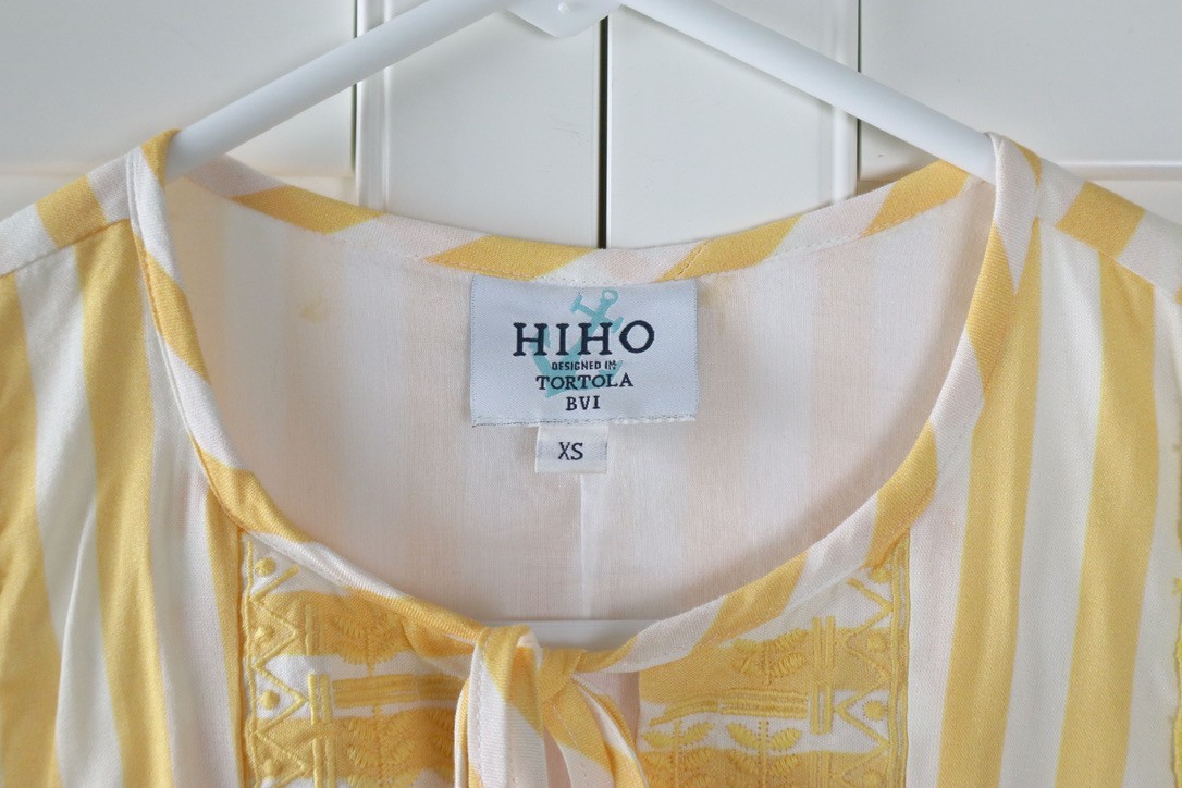 HIHO Tortola $159 Embroidered Yellow Striped Casual Lined Tank Dress Size XS