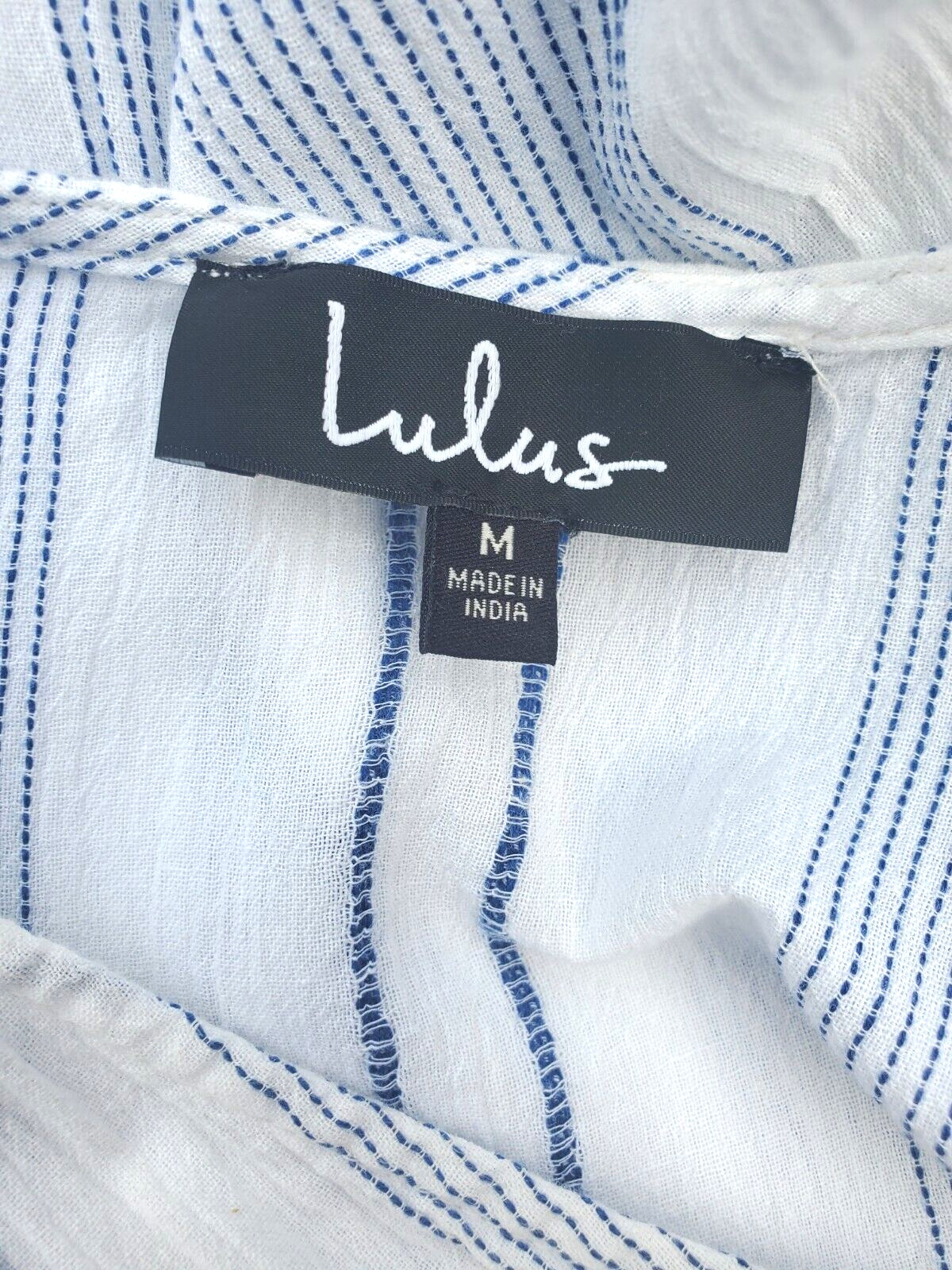 LULUS white & blue striped pullover maxi Dress medium TASSLES tied waist cotton