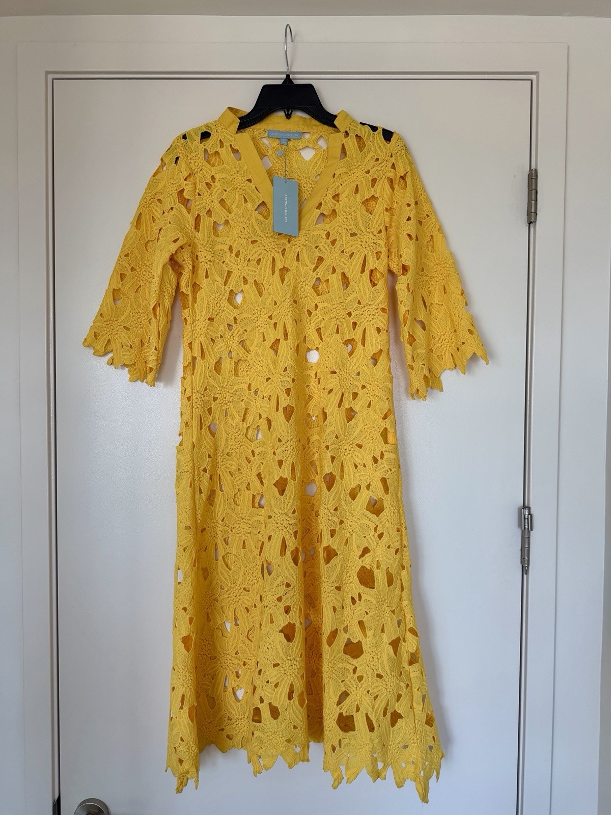 NWT Antonio Melani Yellow Three Dimensional Flowers Dress Swim Cover-Up Size S