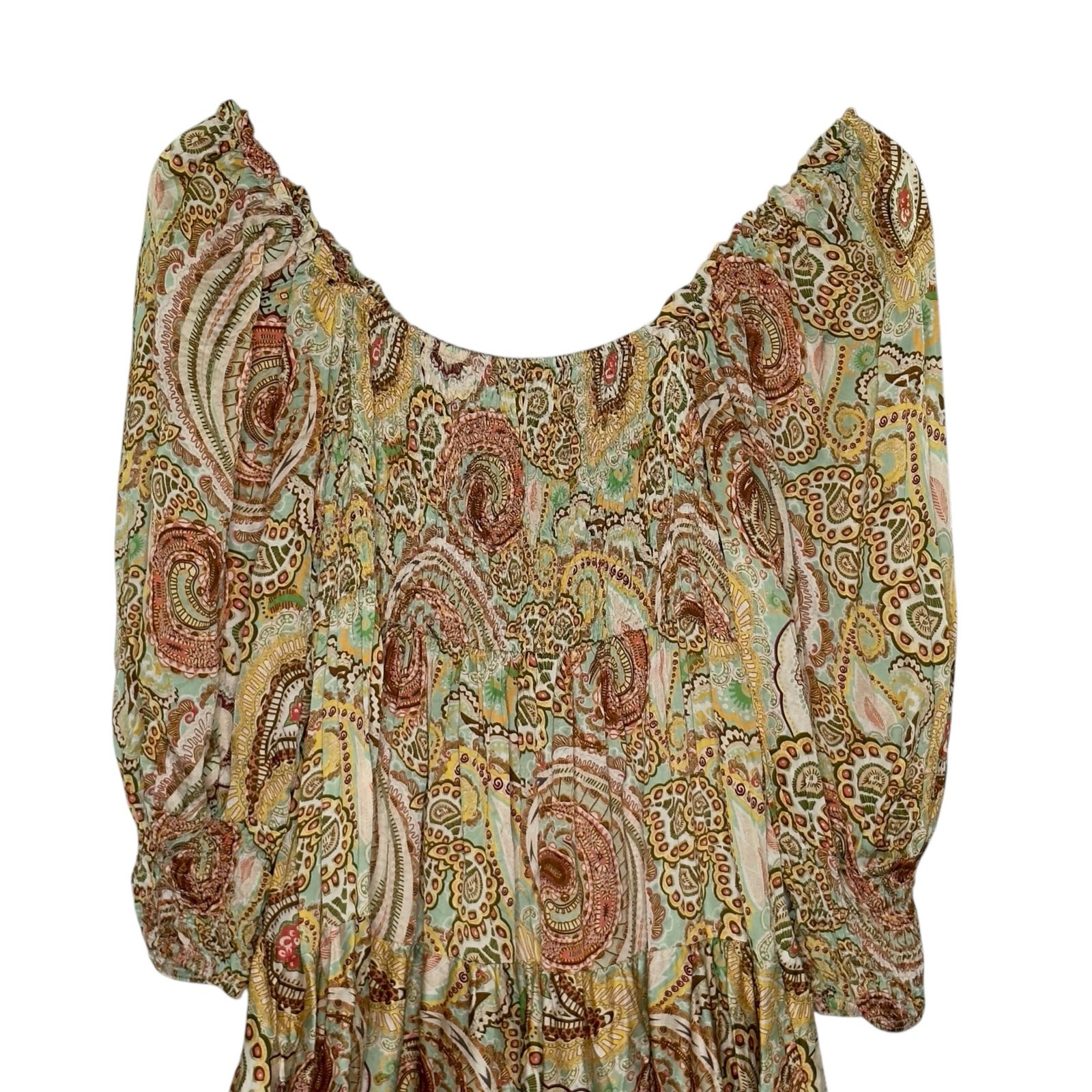 Sofia Made in Italy Sofia Smock Neckline Tiered Dress Multicolor Earth Tone Boho
