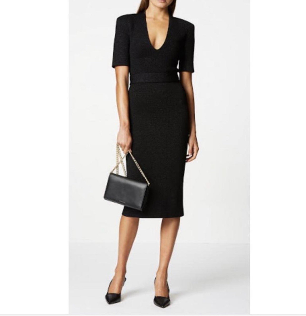 Scanlan Theodore Dress Crepe Knit Black Midi Size Small fitted **AS NEW
