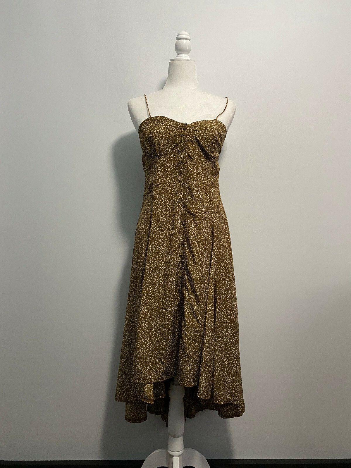 Very J EUC Tan/Beige Patterned Midi Dress Size L
