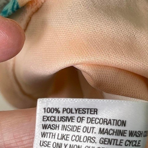 Exhilaration Sun dress Small peach/green w/lace cutouts/back open flannel