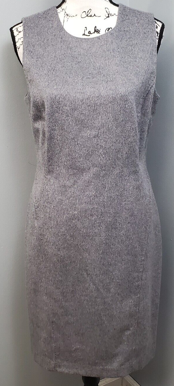J. McLaughlin Sheath Dress Womens Size 8 Gray Fuzzy Wool Lined Vented Back Zip