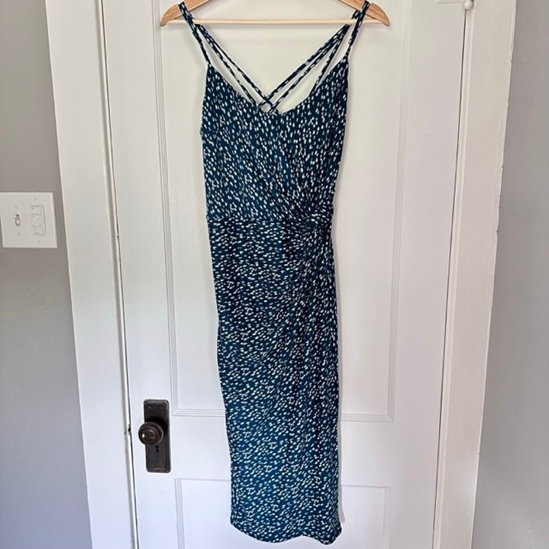 Nine Britton Strappy Faux Wrap Midi Dress Size M Teal/White Brunch Travel Summer