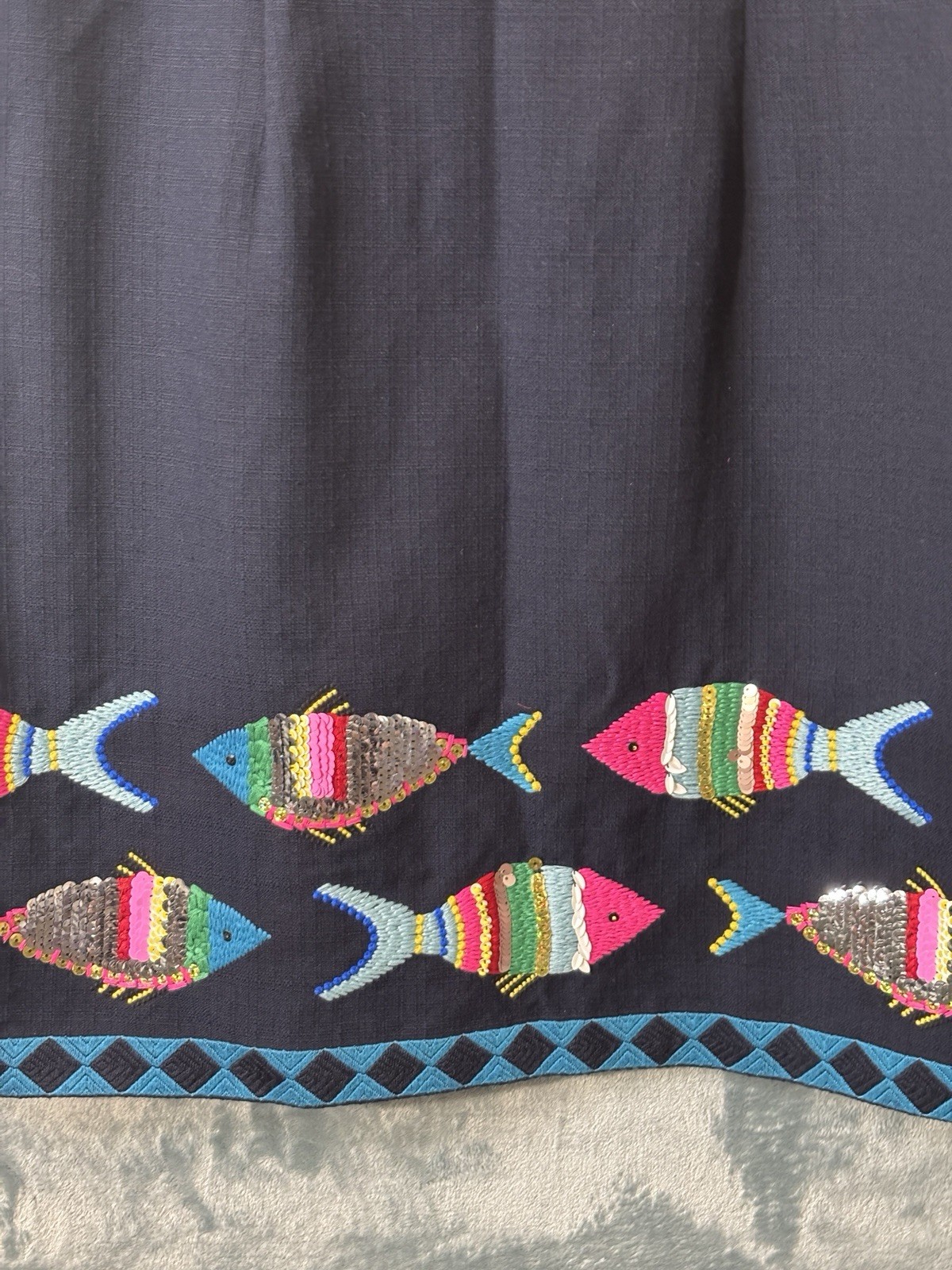 Talbots Sleeveless Shift Sheath Dress Sequence Embroidered Fish Women 10P Blue