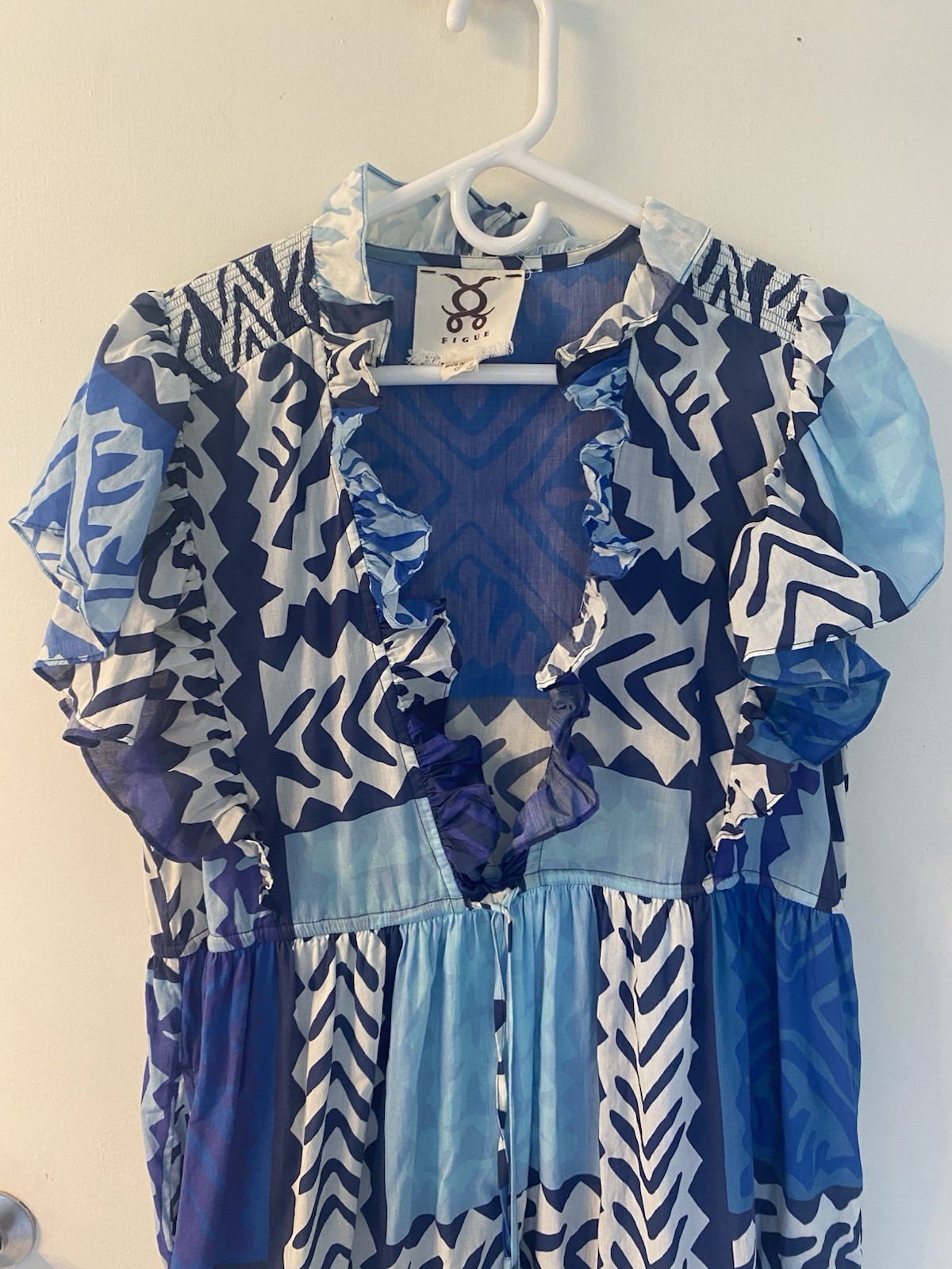 Figue Denissa Ruffle Tassel Drawstring Waist Mini Dress Size L