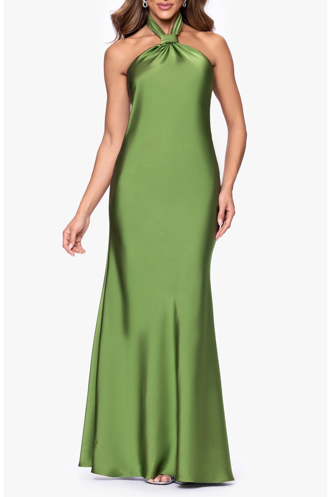 Betsy & Adam Green Halter Gown Draped Neck Formal Evening Dress Women’s 14
