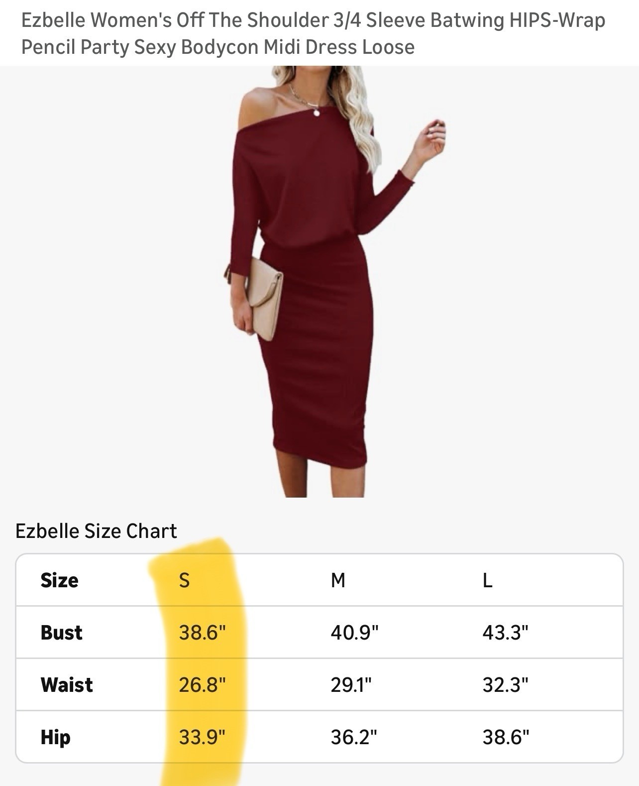 Women’s Off The Shoulder 3/4 Sleeve Batwing HIPS-Wrap Midi Dress Sexy Bodycon S