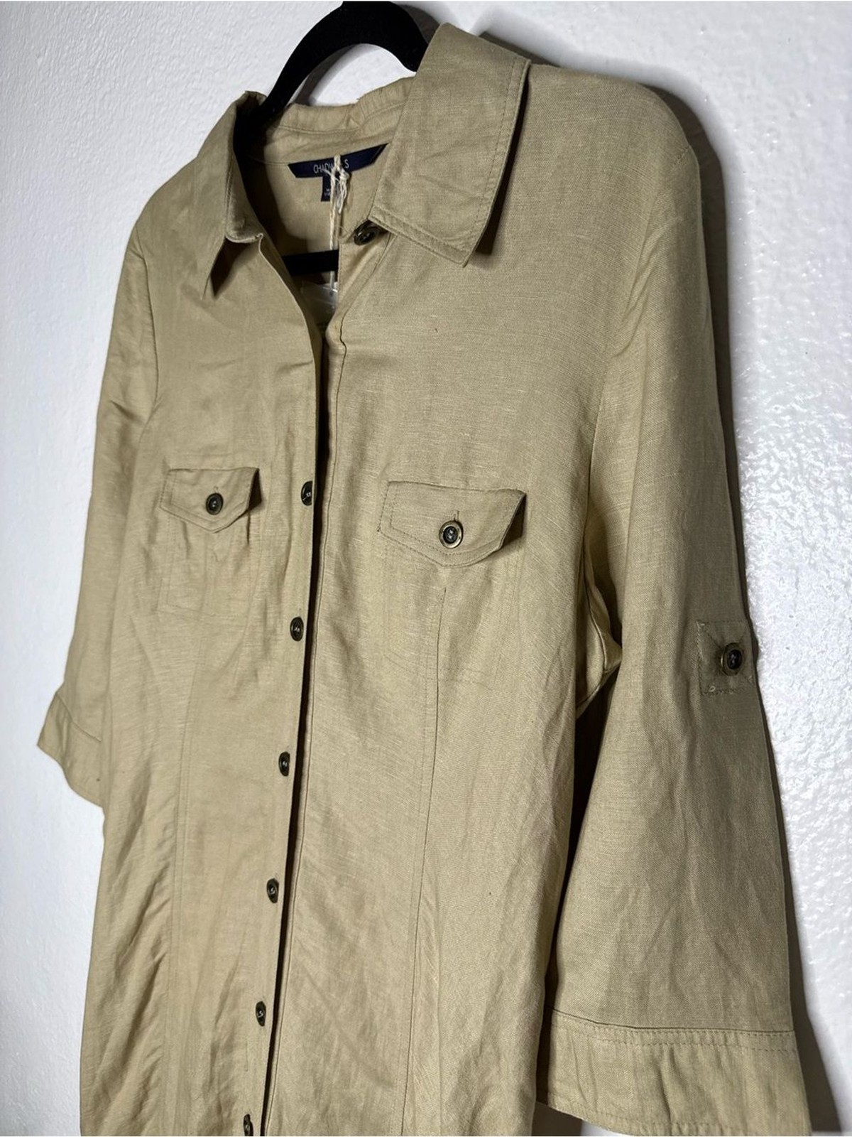 Chadwicks – Khaki Button Front Midi Shirt Dress with Pockets