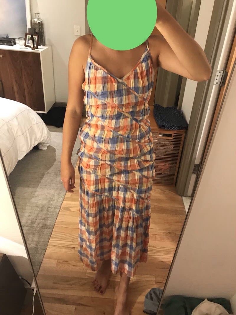 Rejina Pyo Maria checked crinkled cotton-blend maxi slip dress size UK 8 US 4 S