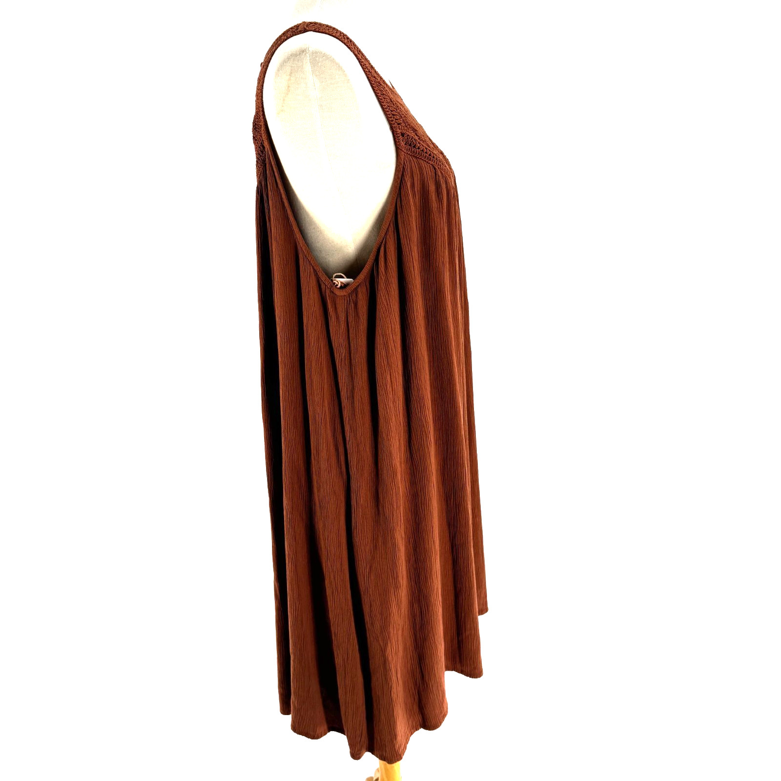 NEW SHYANNE Crochet Yoke Crinkle Mini Dress Women’s XXXL Brown Coachella Western