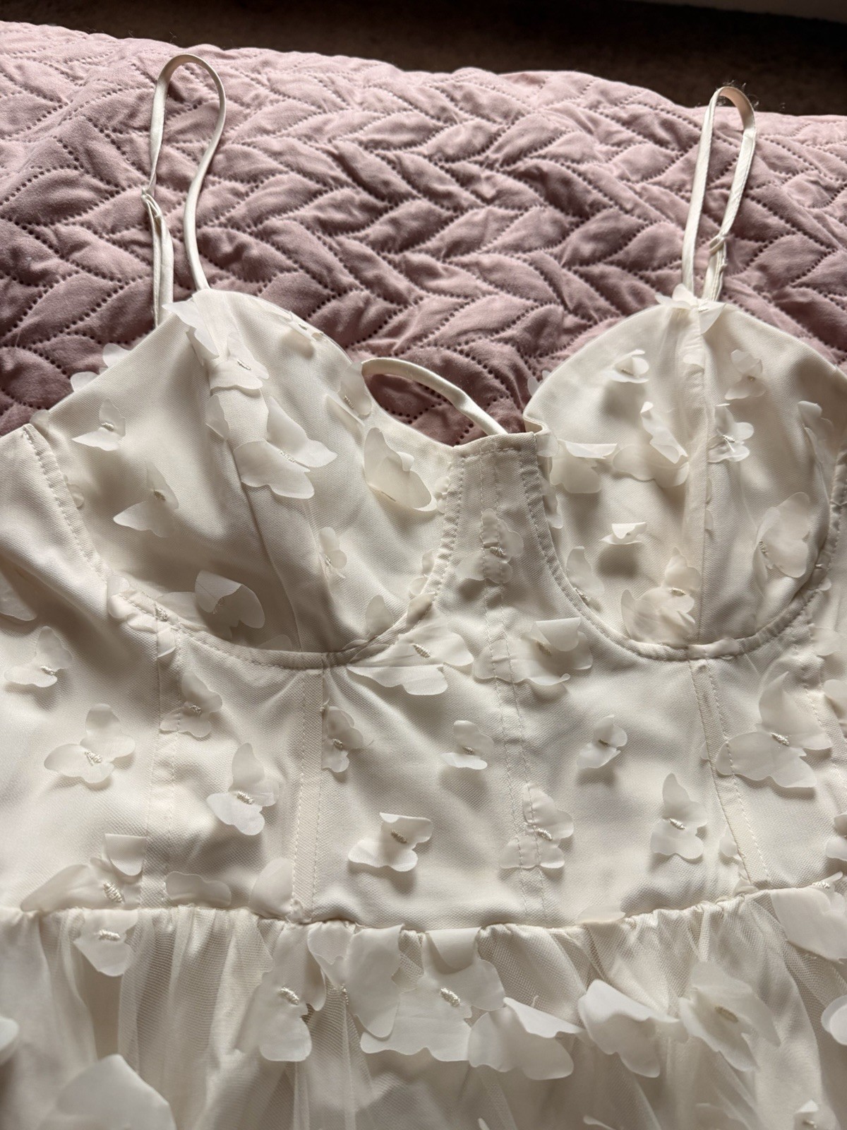 Cream Colored Butterfly Applique Dress Size large Only Worn Once Or Twice