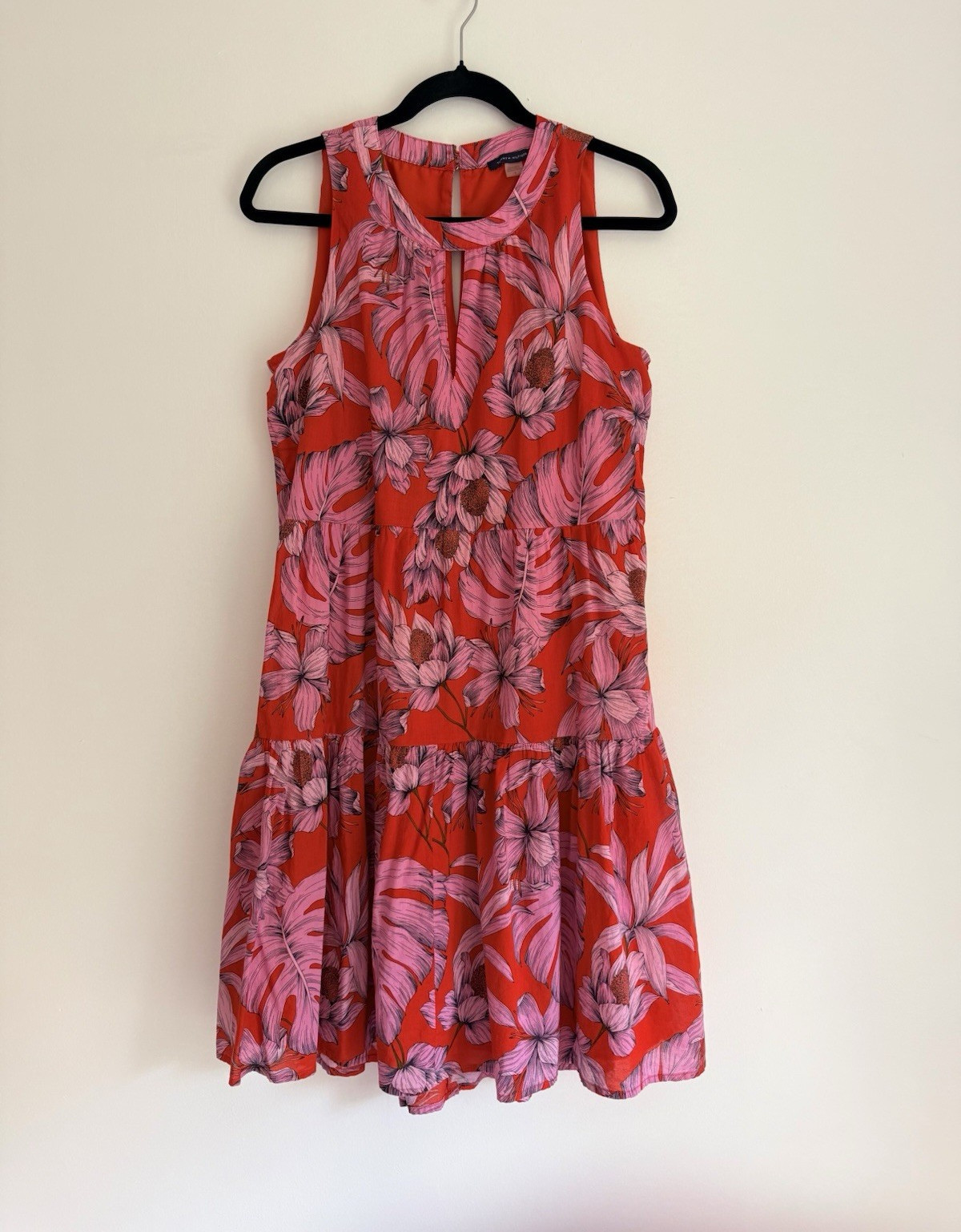 Tommy Hilfiger Women’s Red Pink Floral A-Line Lined Knee Dress Sleeveless 6
