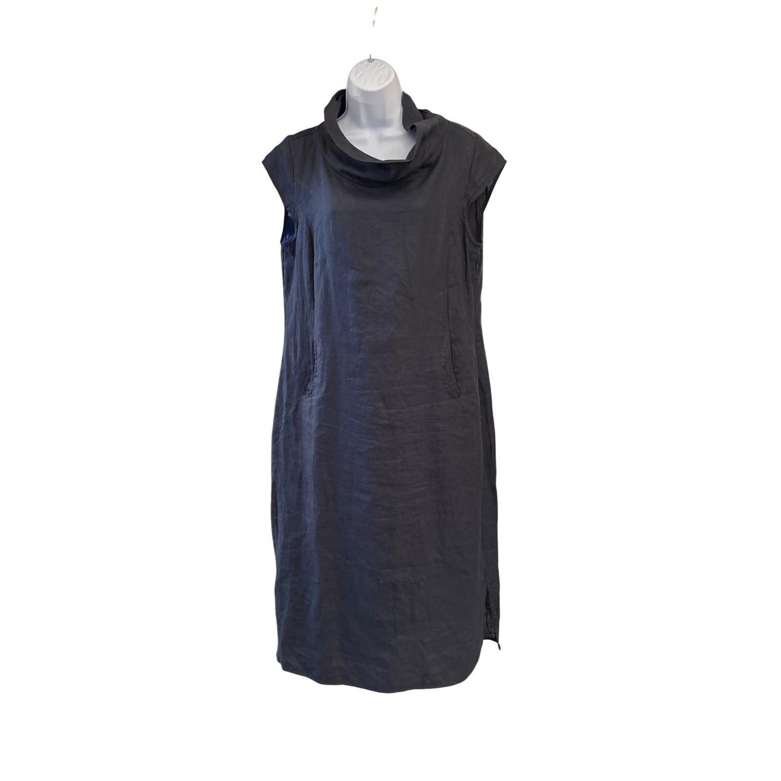 FOIL Black Linen Blend Cowl Neck Sleeveless Shift Dress AU12 EU40 US8 Minimalist
