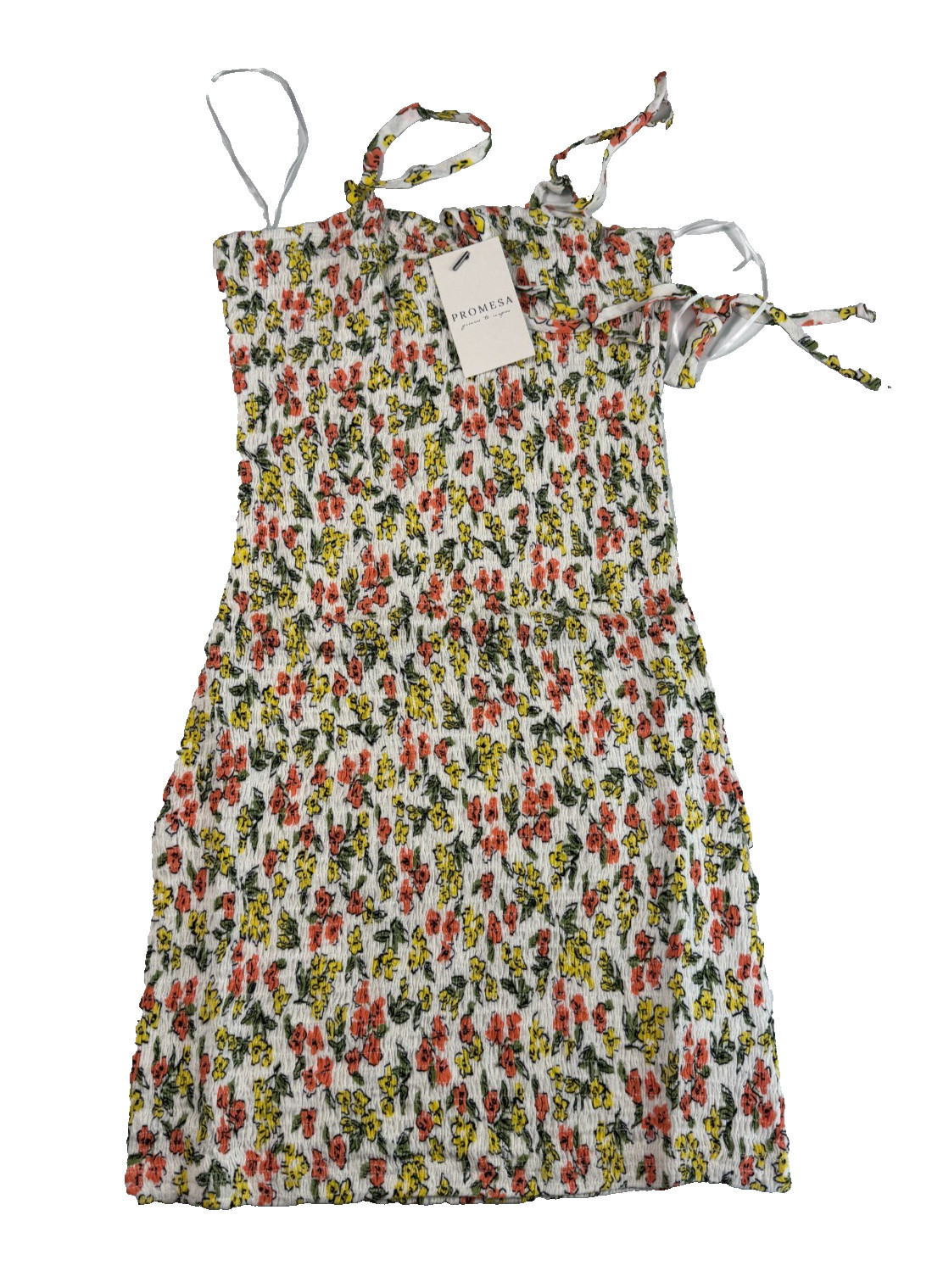 Promesa Women’s Mini Dress Floral Smocked Adjustable Strap Cream Size Small NWT