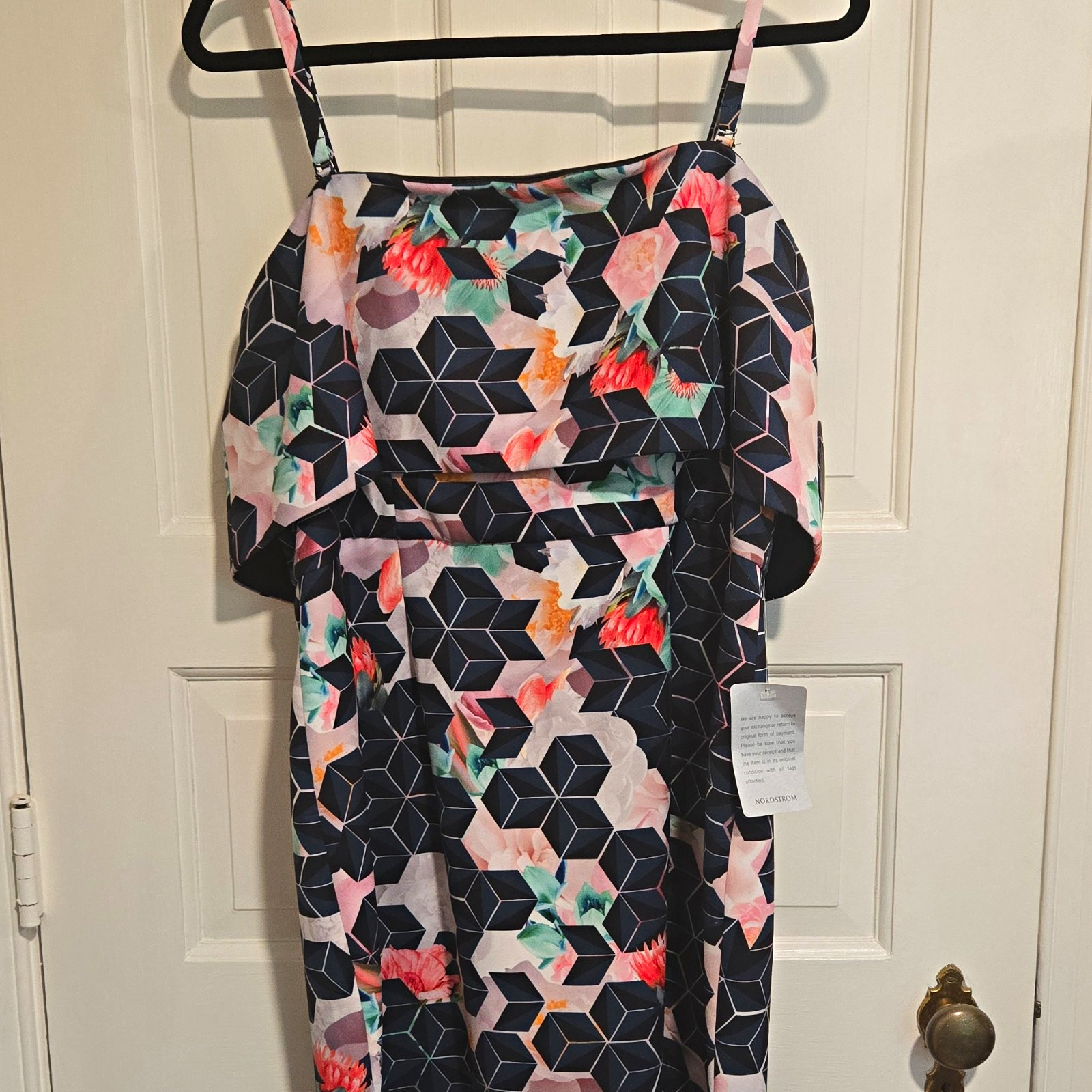 Cooper St Size 12 Floral Geometric Strappy Fit & Flare Midi Dress Black Pink