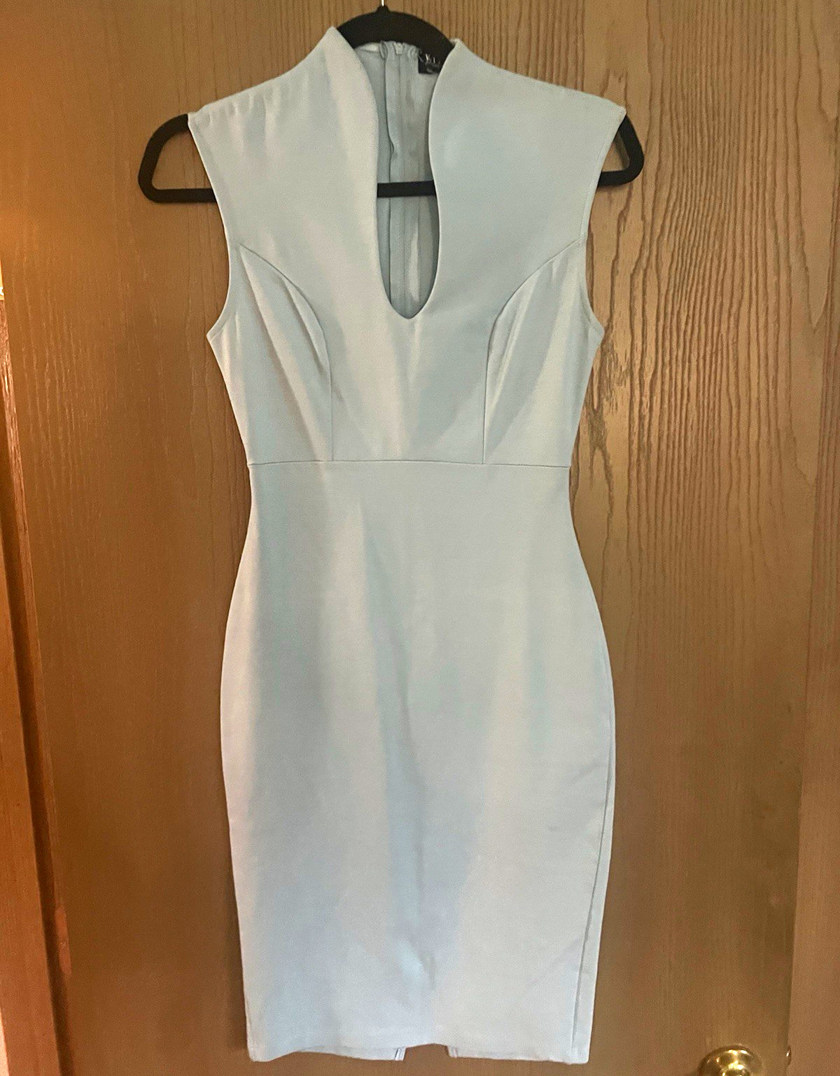AKIRA Womens Light Blue V-Neck Sleeveless Bodycon Mini Dress Lined Zip S
