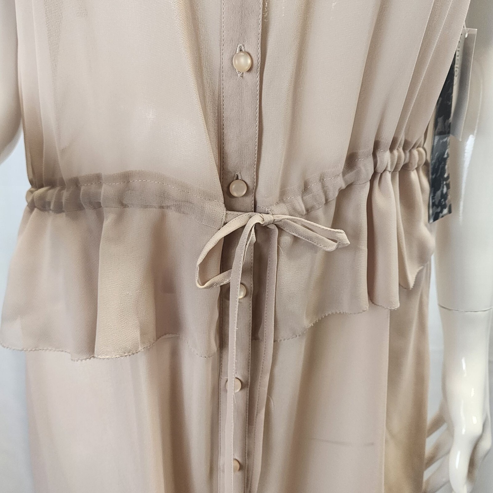 Sheer Button-Down Dress With Drawstring Waist & Ruffle Hem Size 6 Kensie NWT