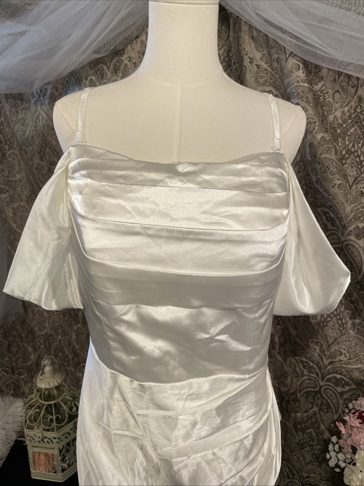 MU XiANGCHEN White Dress Long Corset Back Off The Sleeve Size 14